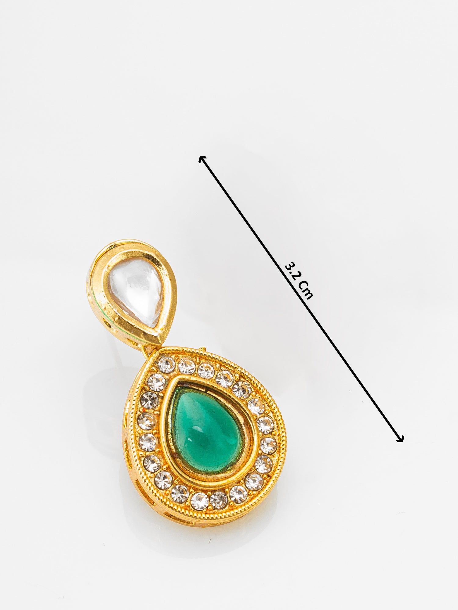 Gold-Plated Stud Earrings with Green Stone and Crystal – View 3 | Aadita Jewelry