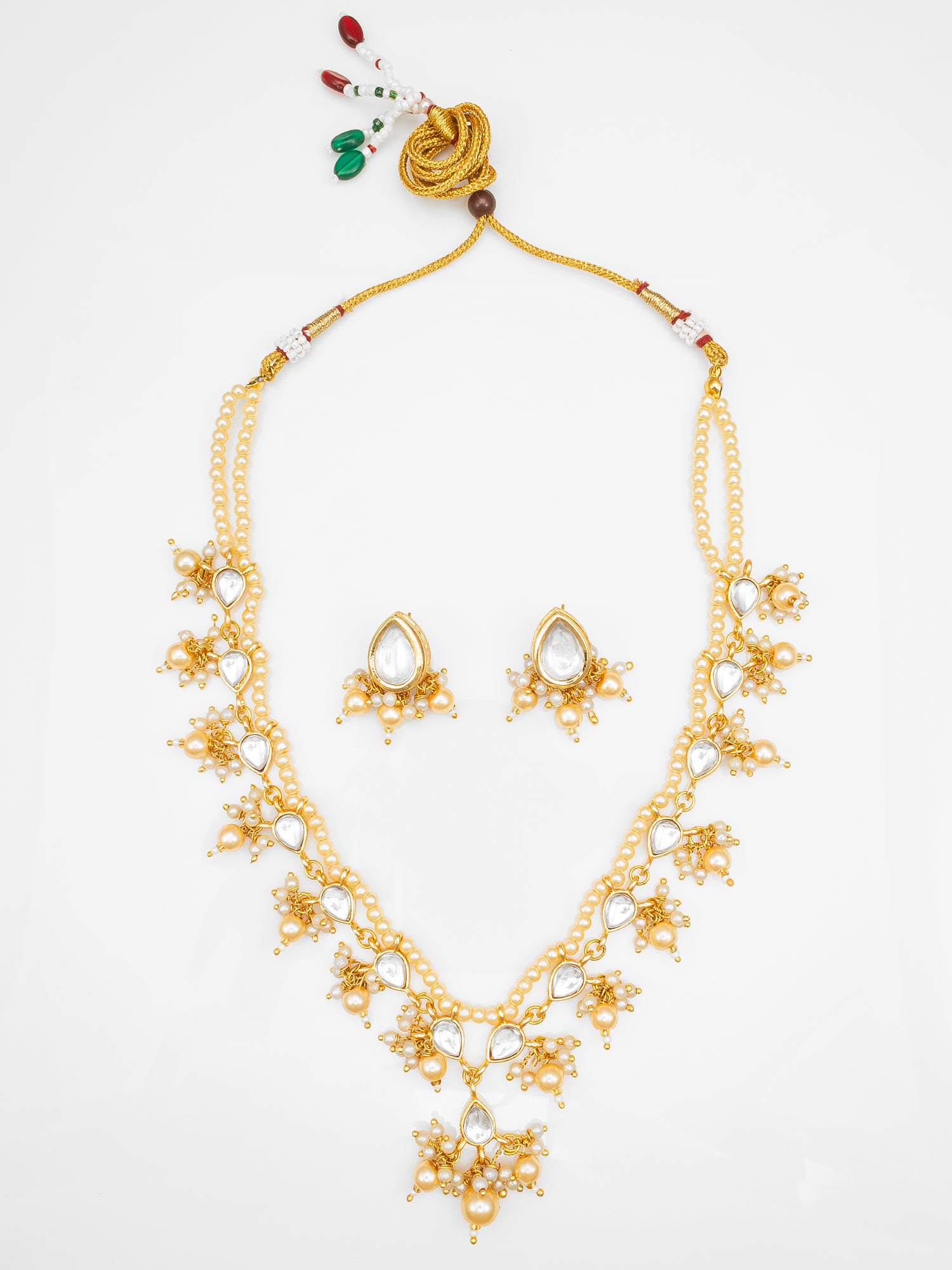 Gold Plated White Beads Kundan Bridal Necklace Set | Aadita Jewelry