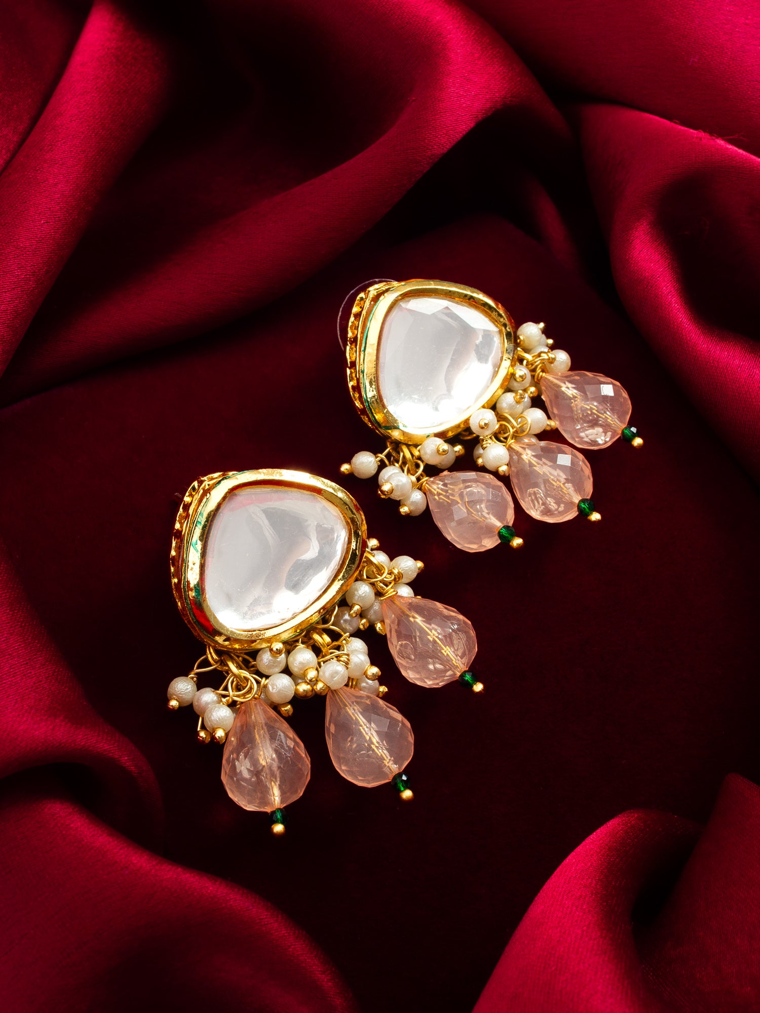 Earrings with Peach Drops – View 4 | Aadita Jewelry