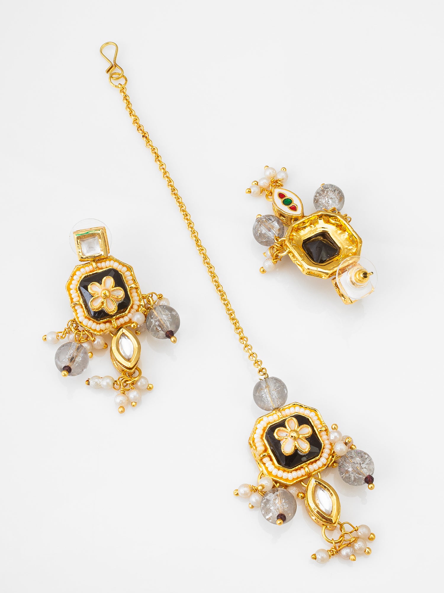 Kundan Necklace Set with Meenakari Earrings and Maang Tikka – View 3 | Aadita Jewelry