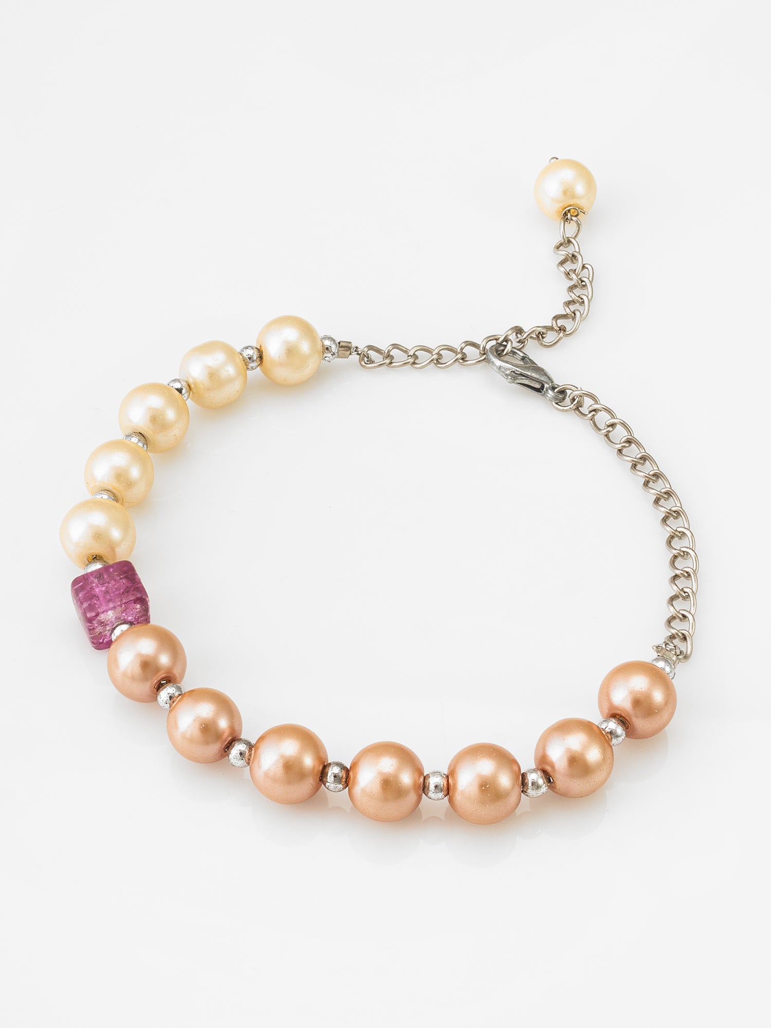 Dual-Tone Pearl Bead Bracelet with Cube Accent and Silver Chain | Aadita Jewelry