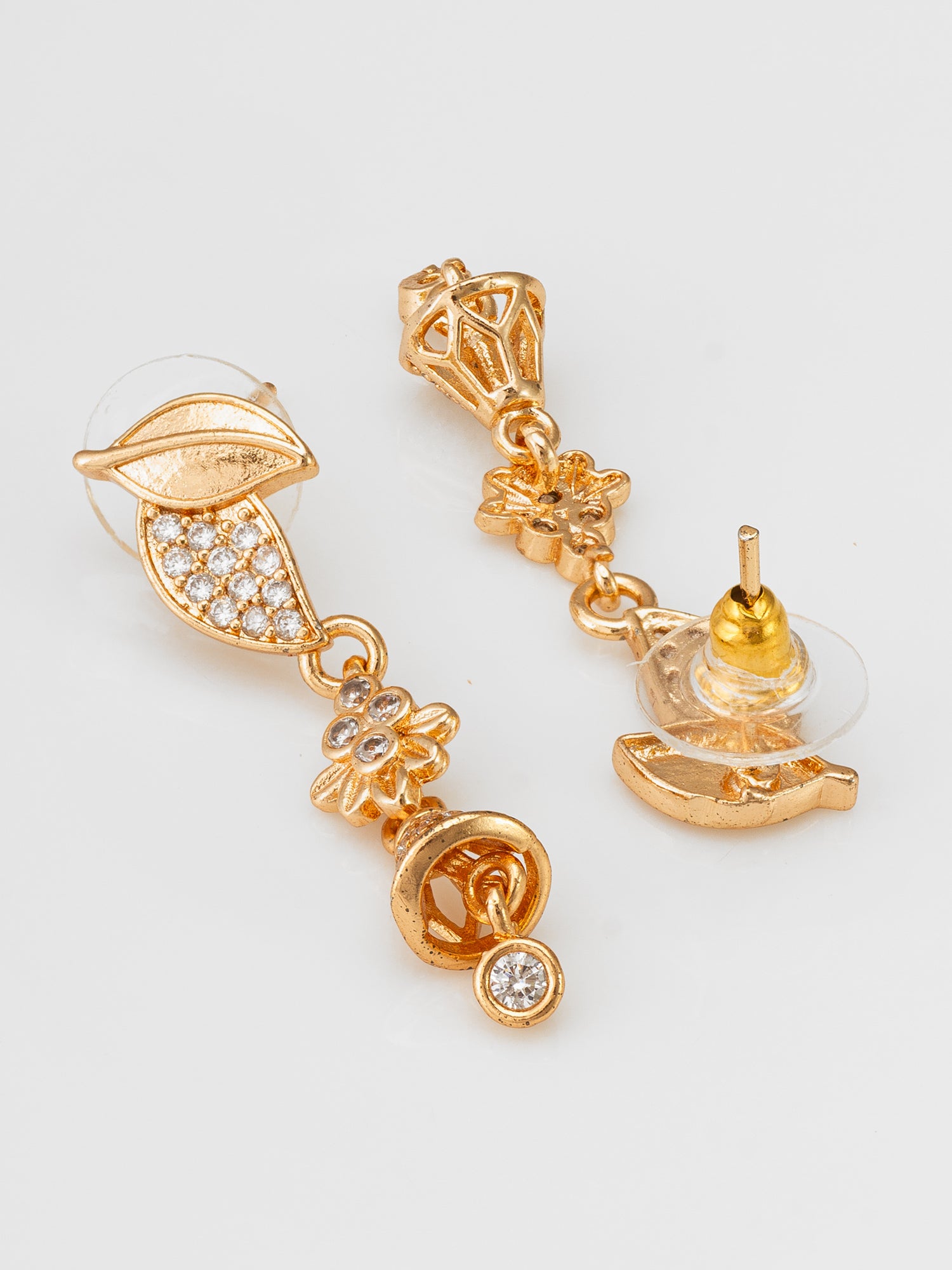 Leaf Motif American Diamond Drop Earrings – View 2 | Aadita Jewelry