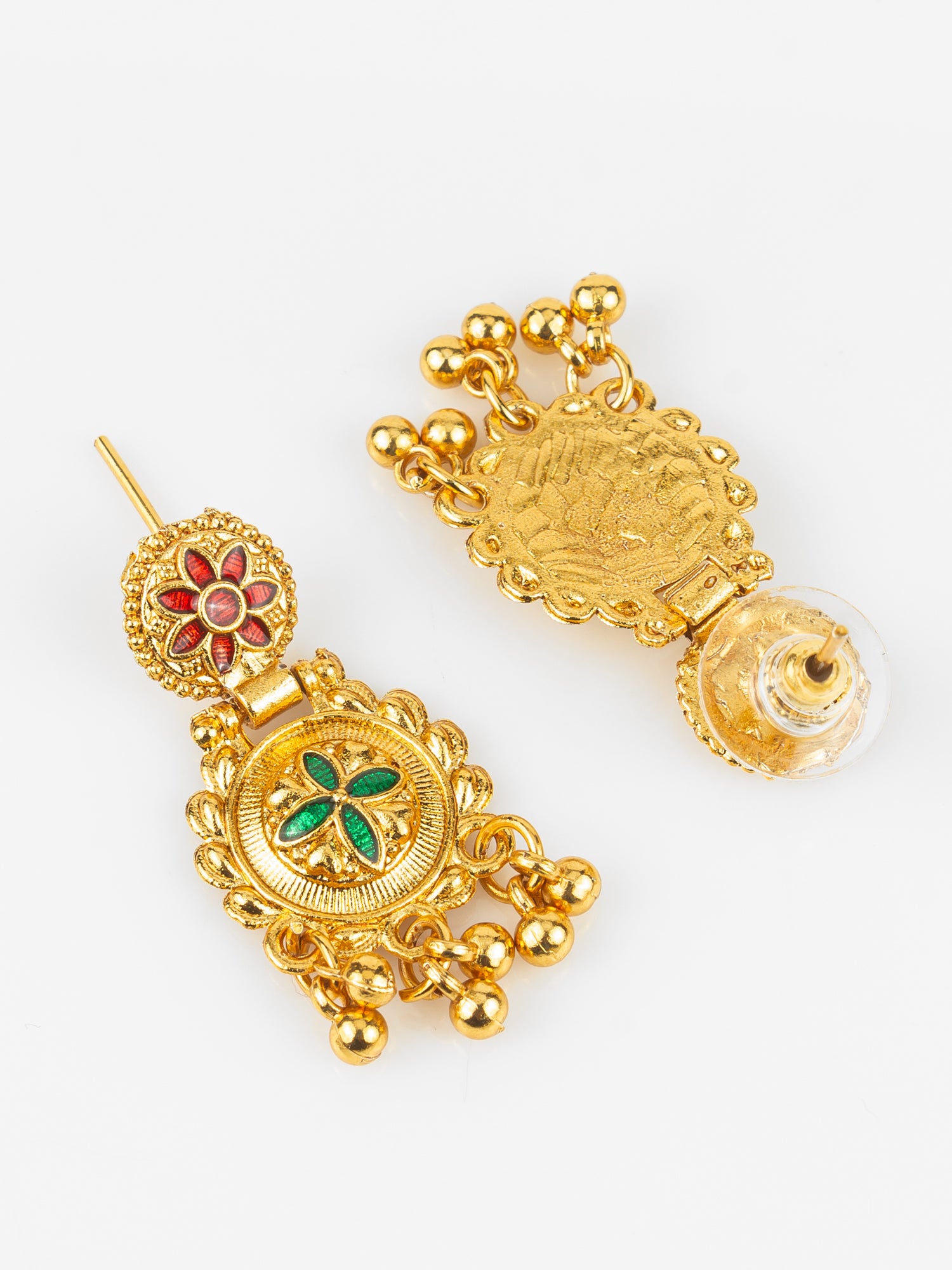 Gold-Plated Temple Peacock Necklace Set for Women | Traditional Bridal Jewellery with Earrings | Antique South Indian Design – View 3 | Aadita Jewelry
