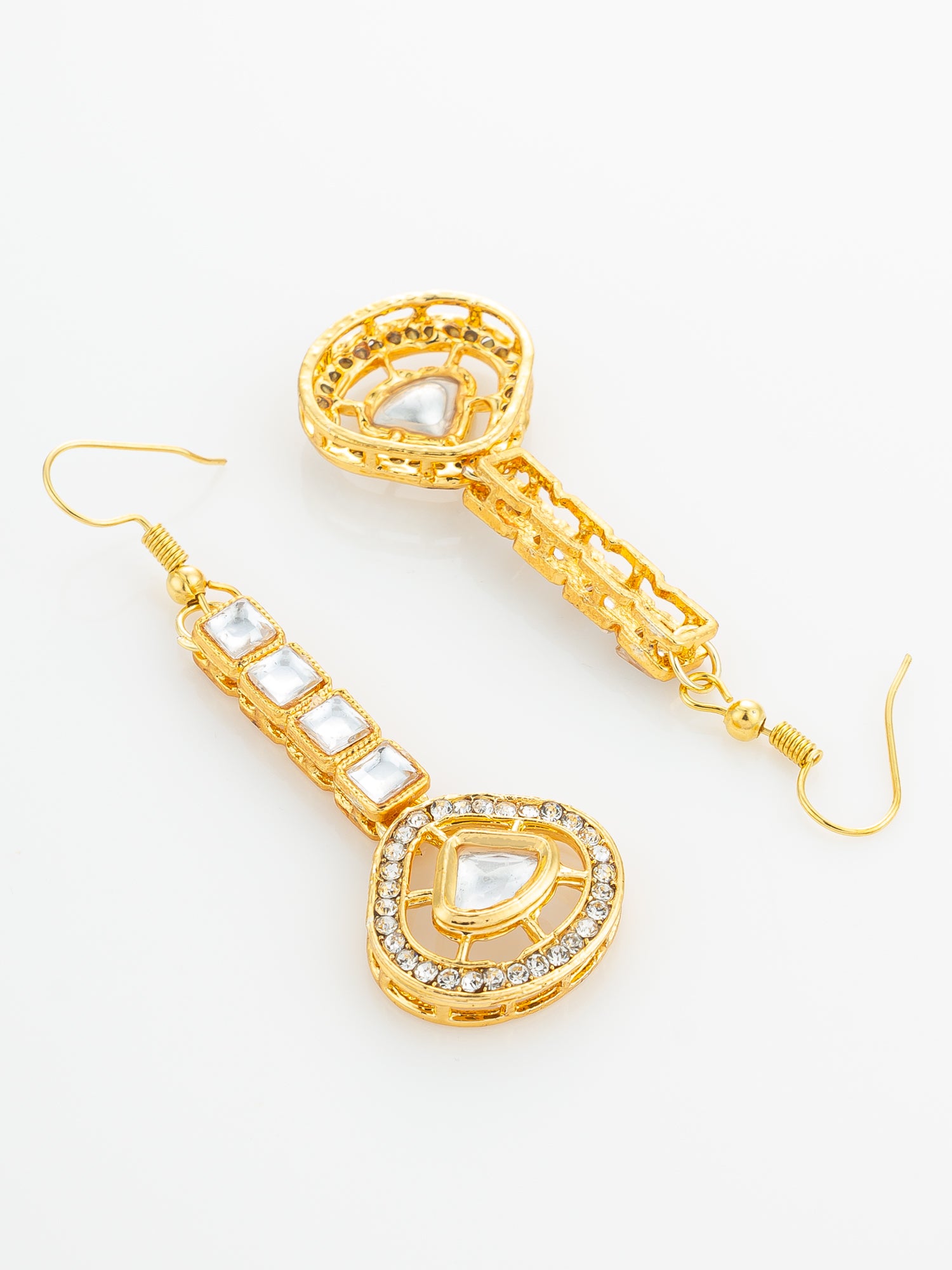 Aadita Gold Plated Kundan Square Drop Earrings – View 3 | Aadita Jewelry