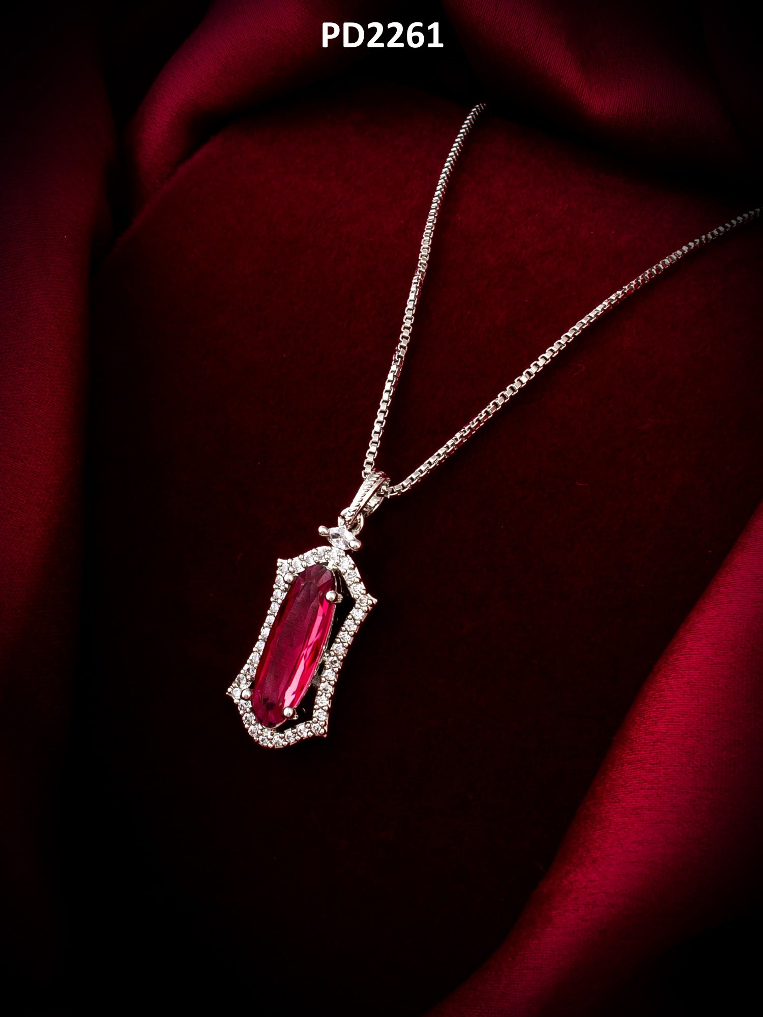 Silver-Plated Red Stone Designer Pendant Chain for Women & Girls – View 4 | Aadita Jewelry