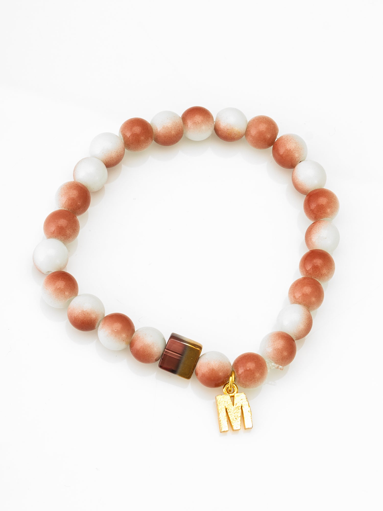 Peach and White Beaded Charm Bracelet – View 2 | Aadita Jewelry