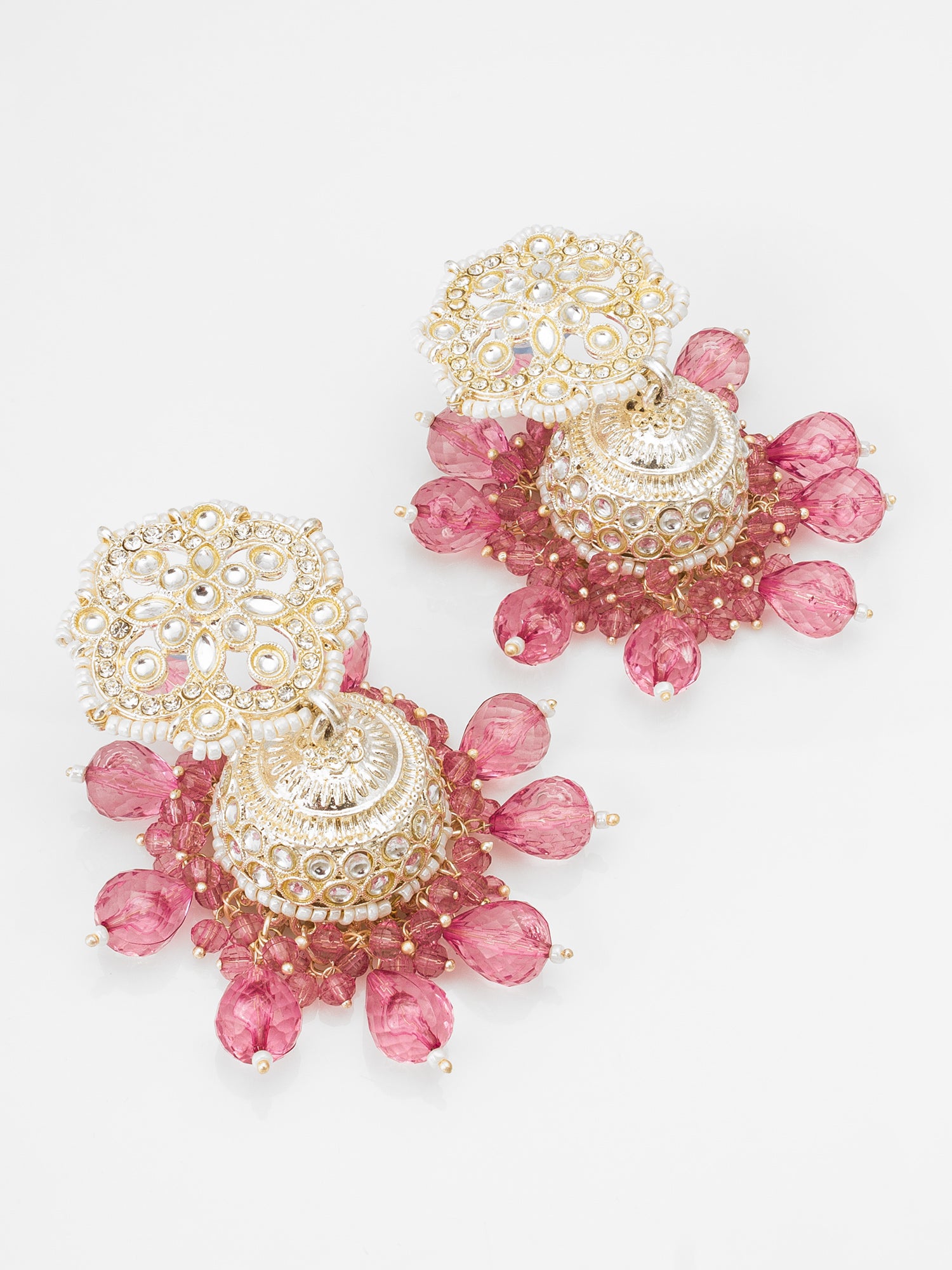 Kundan Pink Beaded Jhumka Earrings | Aadita Jewelry