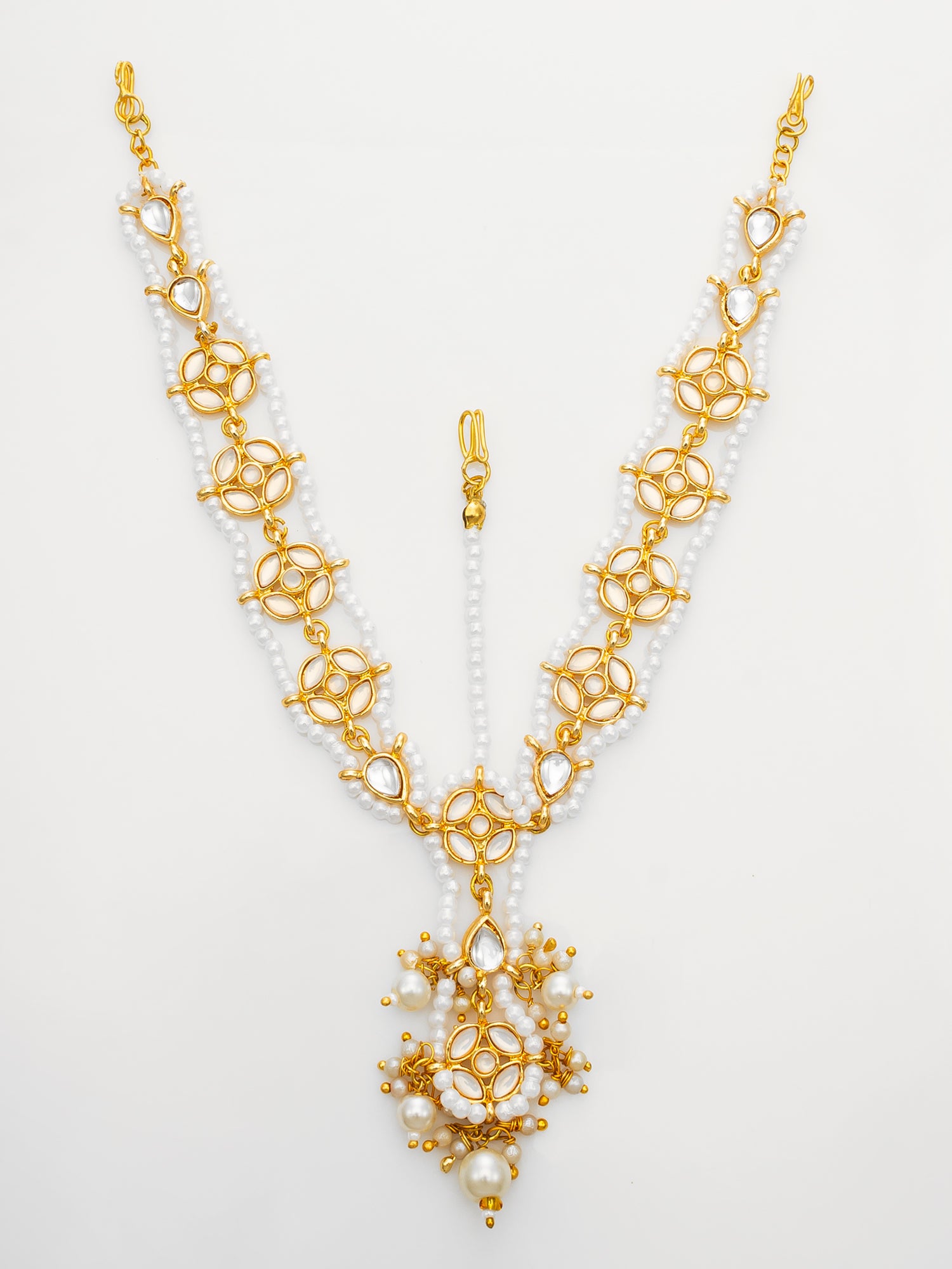 Gold Plated Kundan Pearl Matha Patti with Maang Tikka for Women | Aadita Jewelry