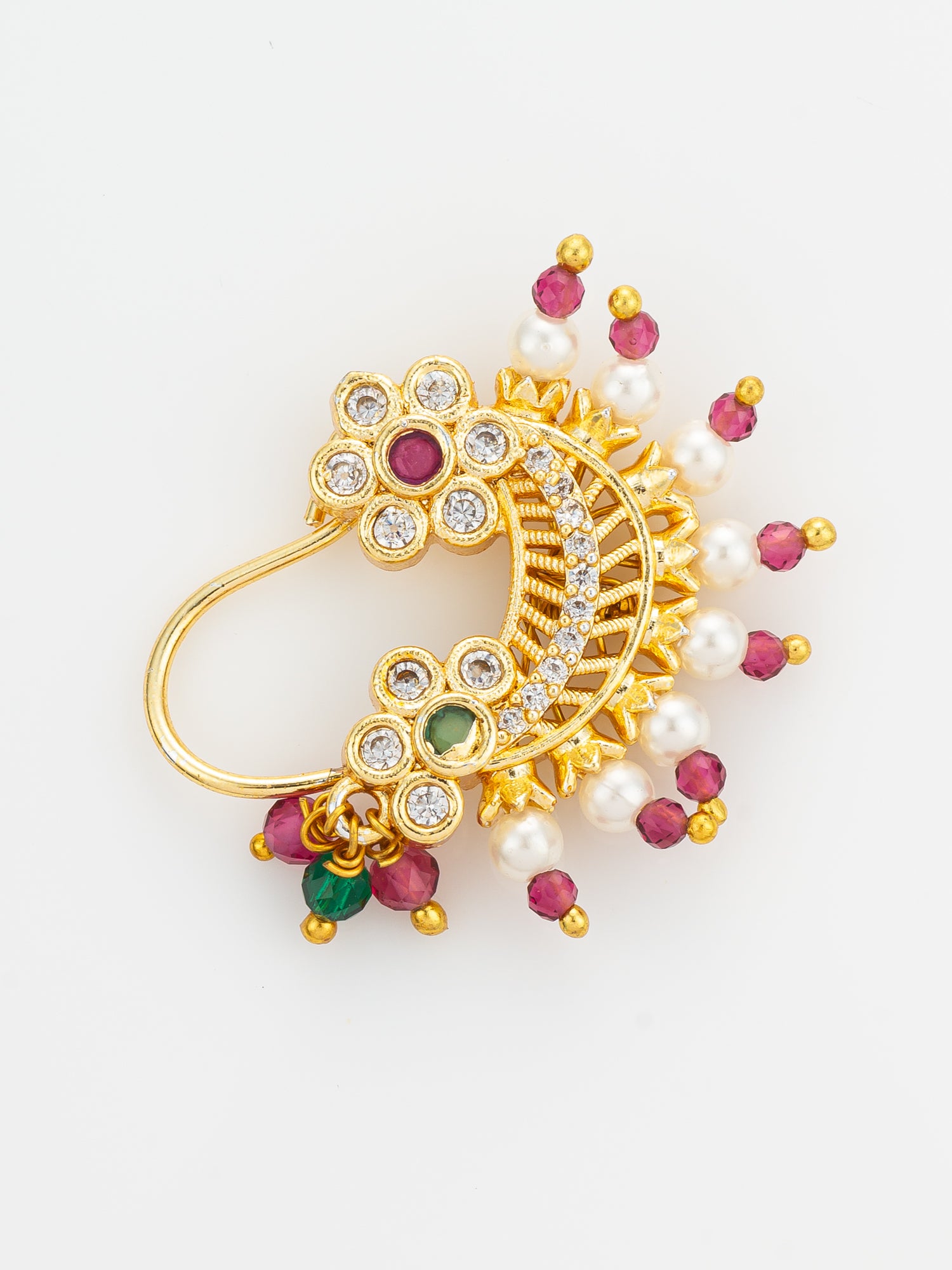 Floral Motif Gold Plated Press Nath | Aadita Jewelry