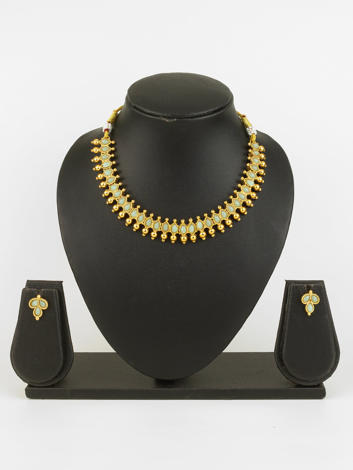 Gold Plated Mint Teardrop Beads Traditional Necklace Set for Women – View 5 | Aadita Jewelry