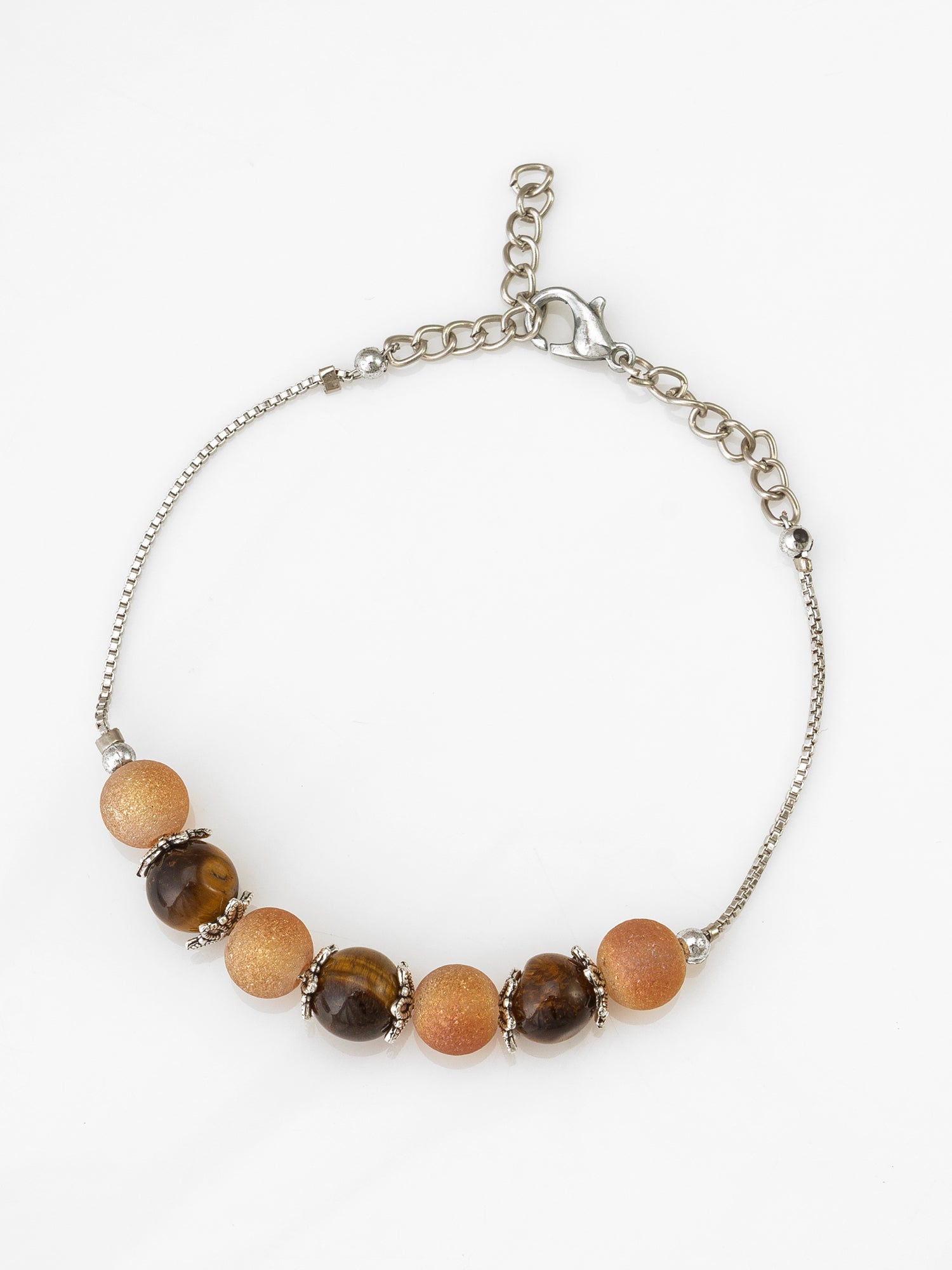 Peach Frosted Bead Bracelet with Silver Box Chain – View 2 | Aadita Jewelry