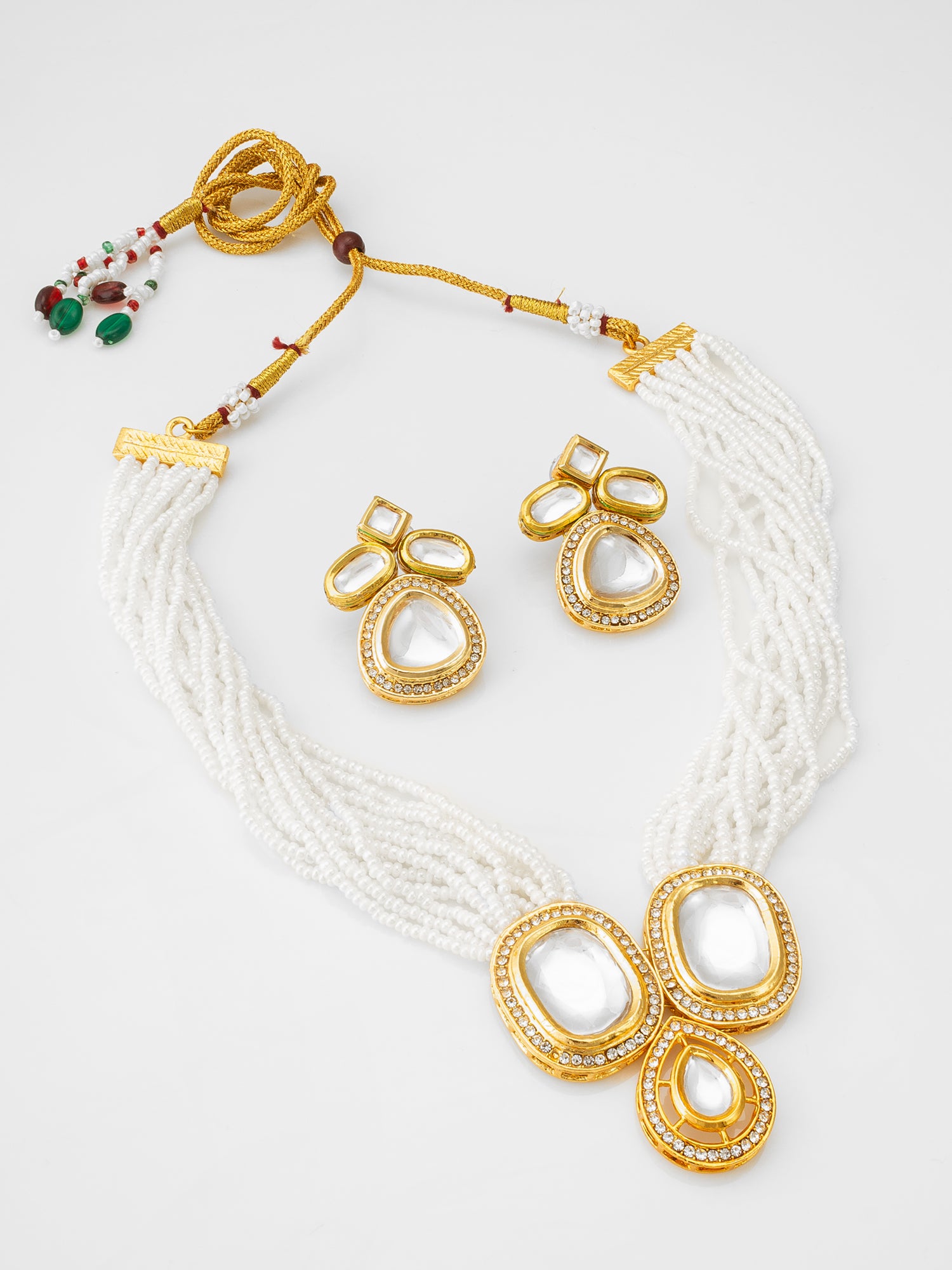 Multi-Strand Pearl Kundan Necklace Set | Aadita Jewelry