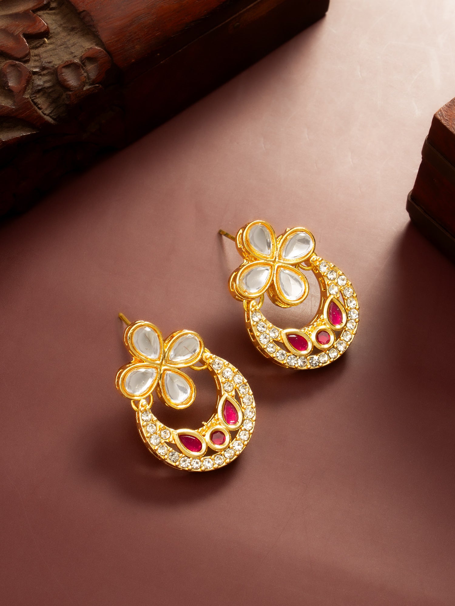 Ruby Red Accent Chandbali Earrings – View 5 | Aadita Jewelry