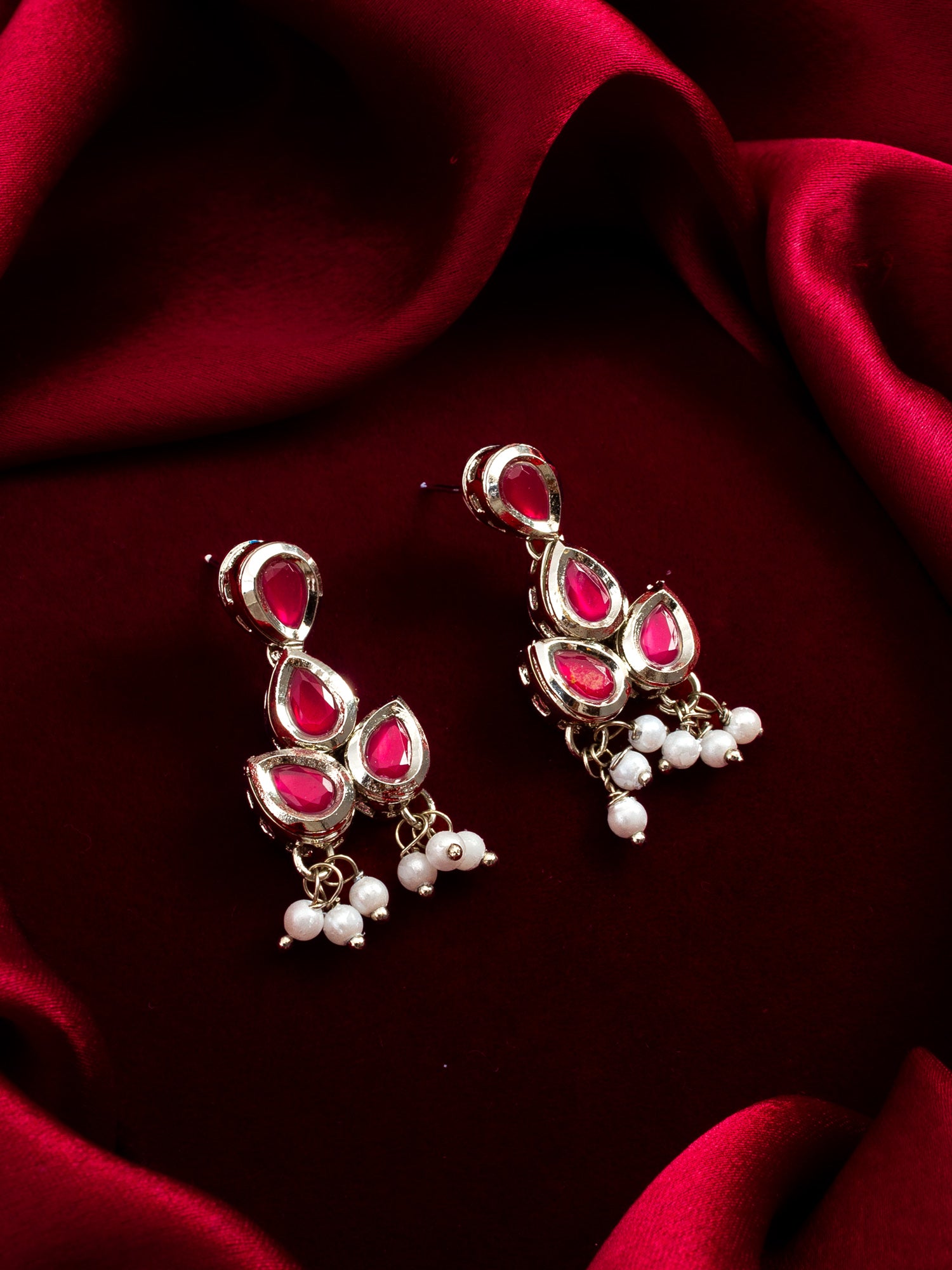 Silver Plated drop Earrings with Pearl Bunches – View 4 | Aadita Jewelry