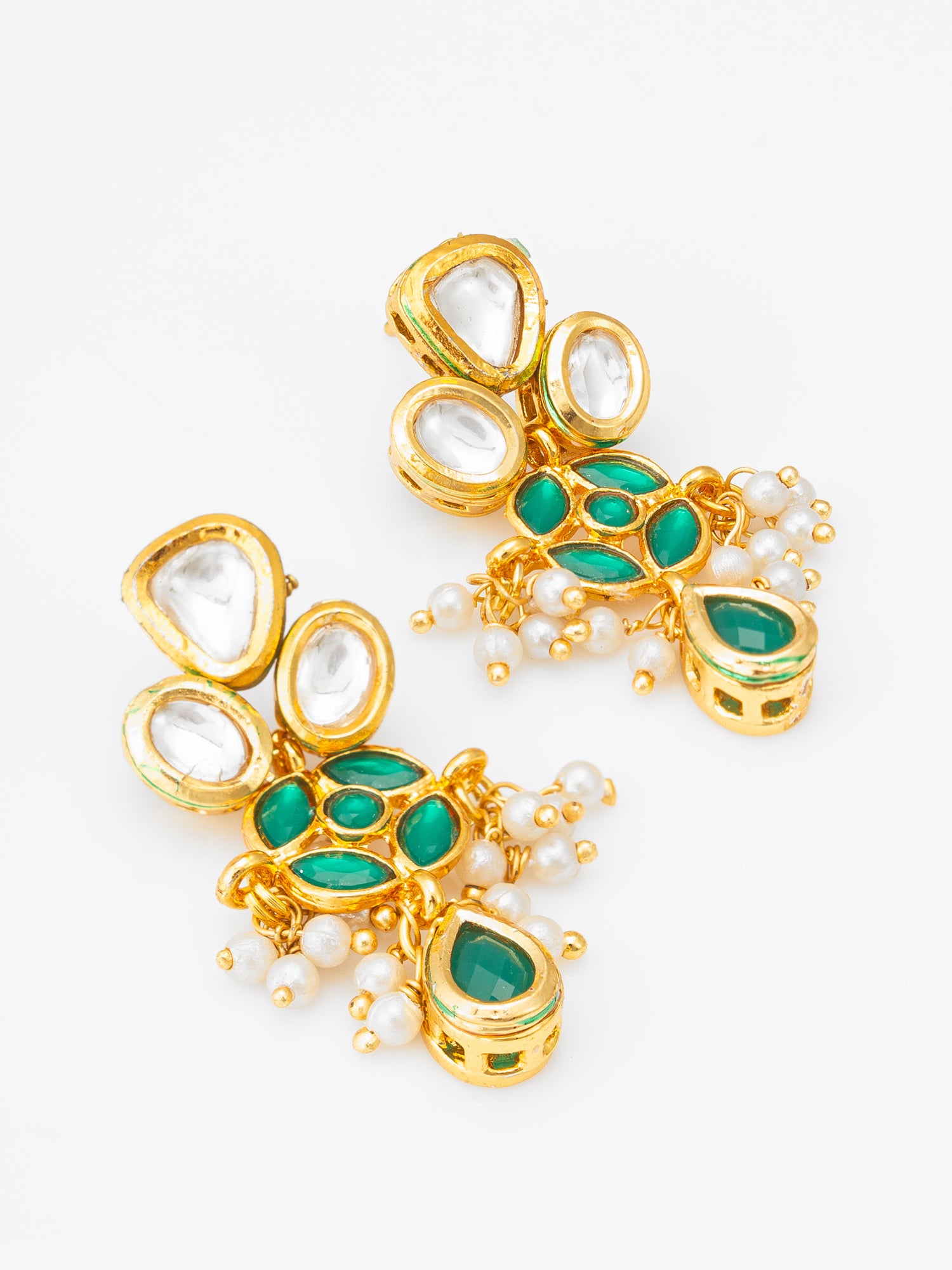 Emerald Green Kundan and Pearl Drop Earrings | Aadita Jewelry