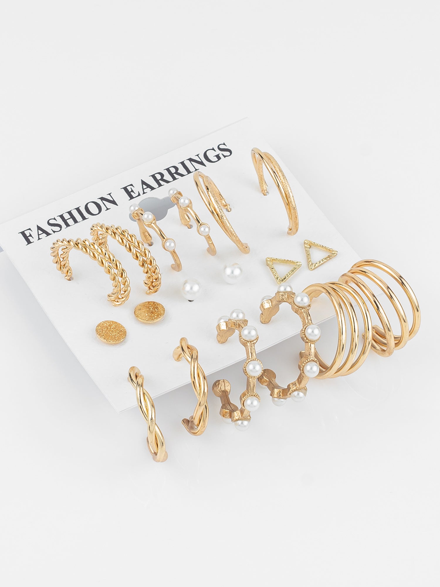 Gold Plated Textured & Pearl Accent Hoop Earring Combo Set for Women (Pack of 9 Pairs) | Aadita Jewelry