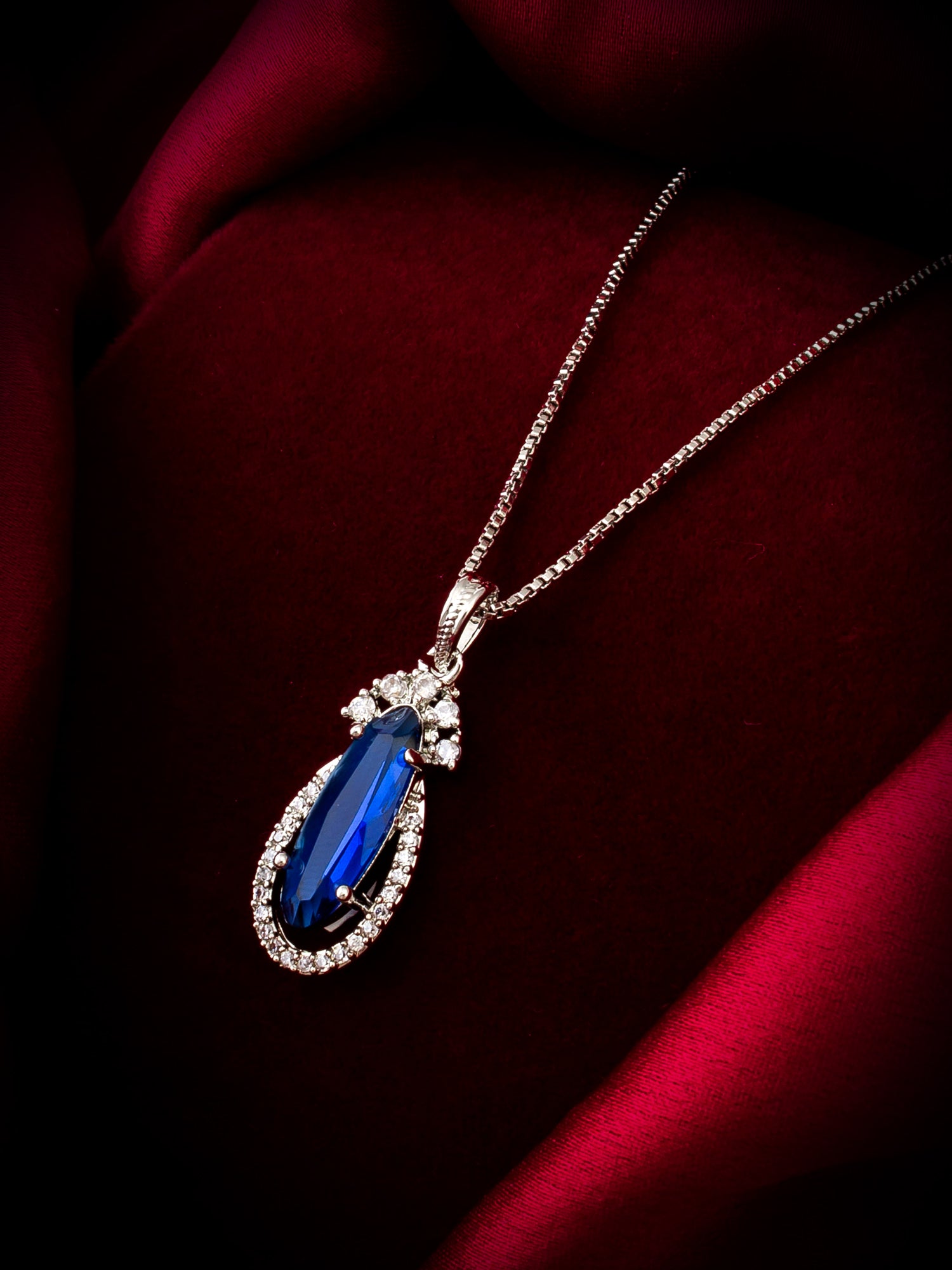 Silver-Plated Blue Stone Pendant Chain for Women & Girls – View 3 | Aadita Jewelry