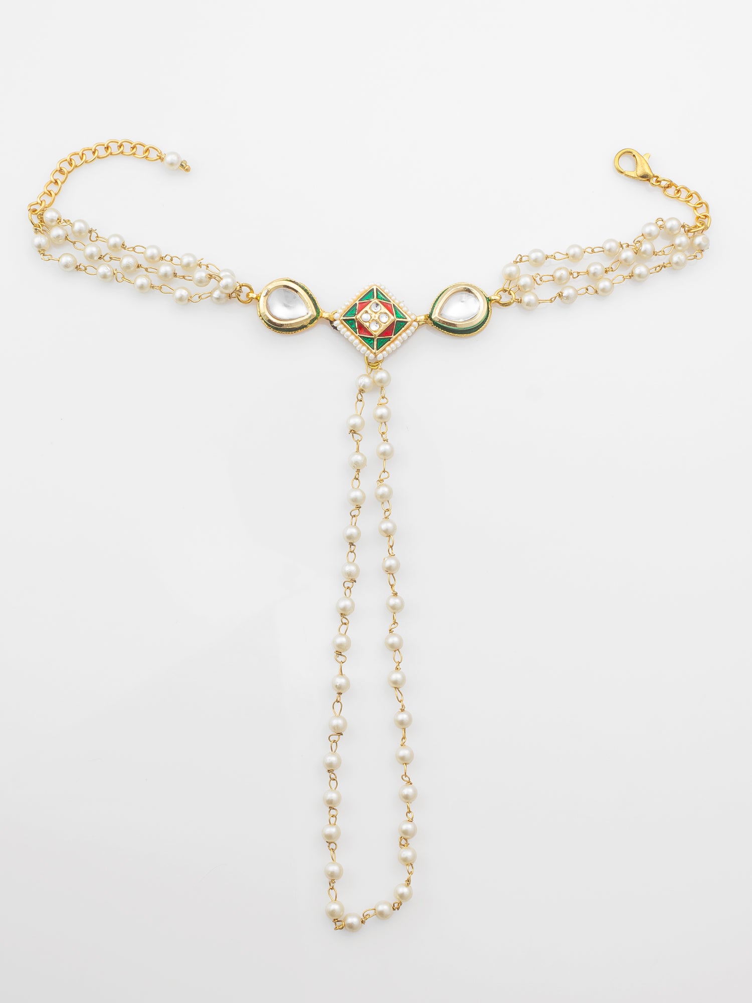 White Beaded Kundan Haathphool Bracelet | Aadita Jewelry
