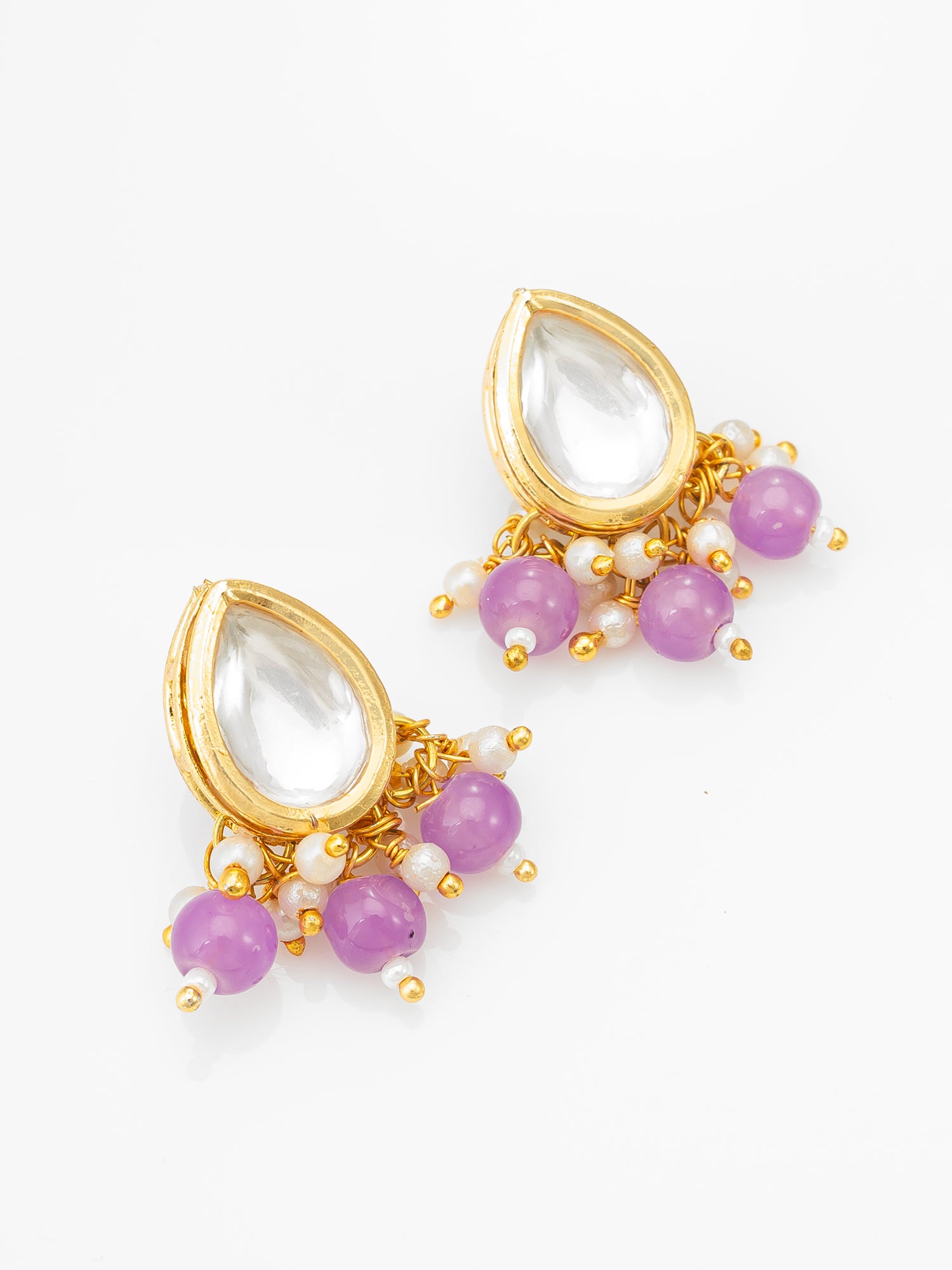 Gold-Plated Lavender Beads Kundan Choker Necklace Set – View 2 | Aadita Jewelry