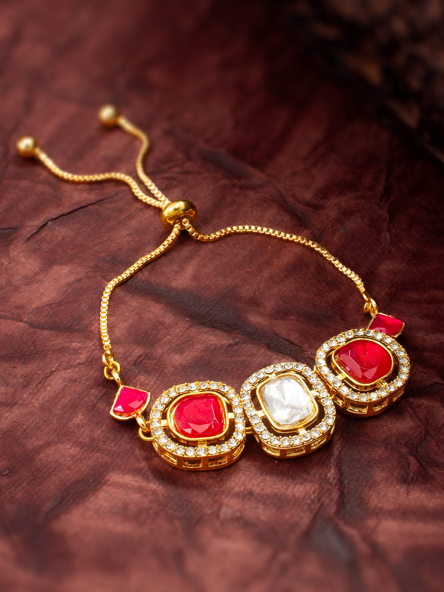 Gold Plated Ruby Red Kundan Bracelet – View 5 | Aadita Jewelry