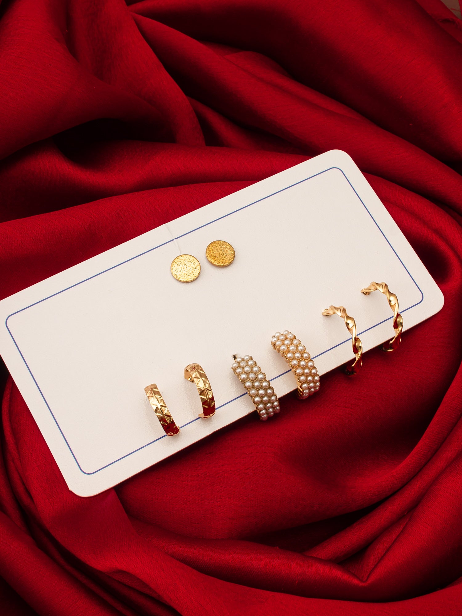 Gold Plated Pearl Huggie and Textured Hoop Set – View 4 | Aadita Jewelry