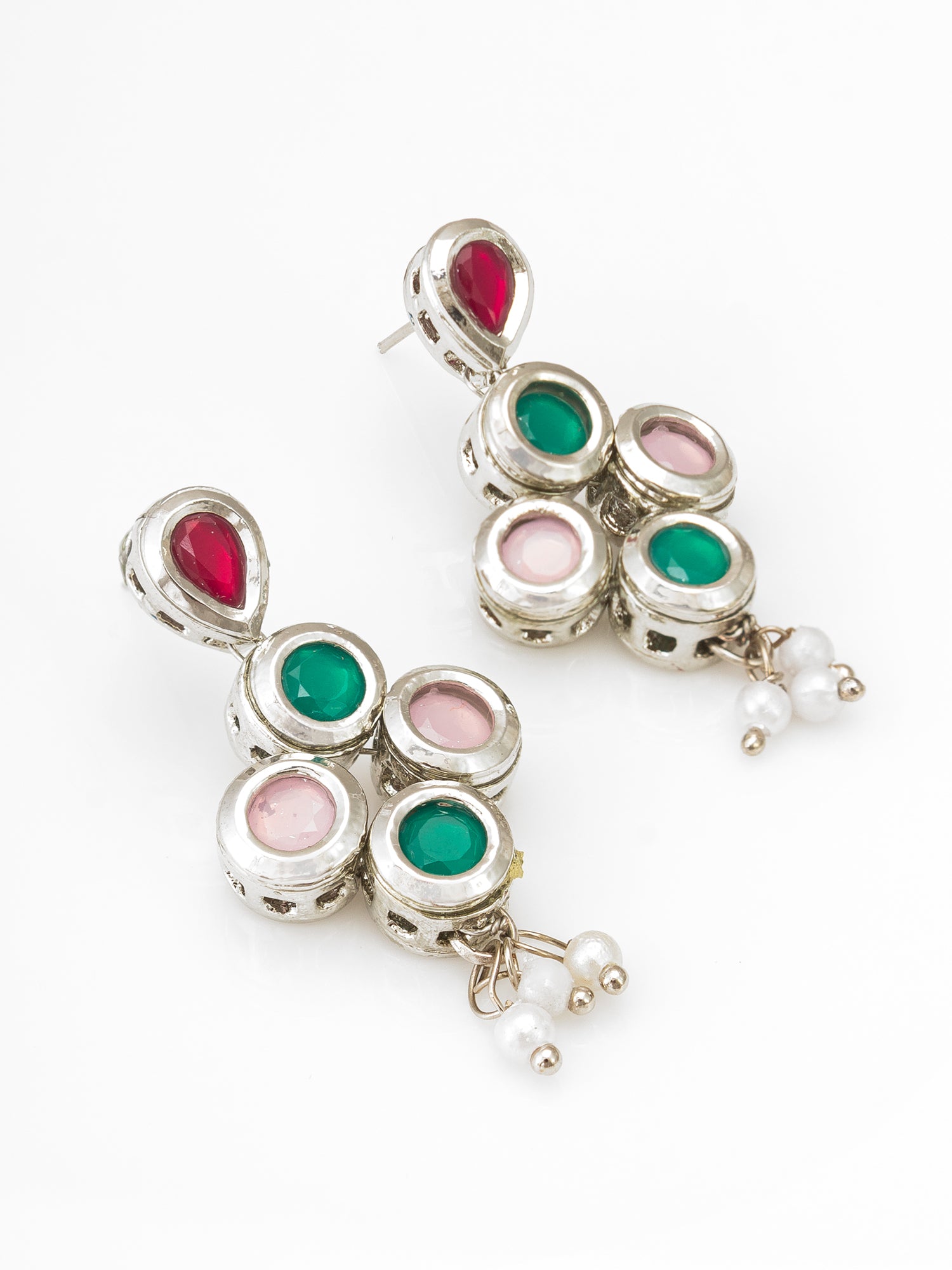 Silver Plated Multi-Color Drop Earrings with Pearl | Aadita Jewelry