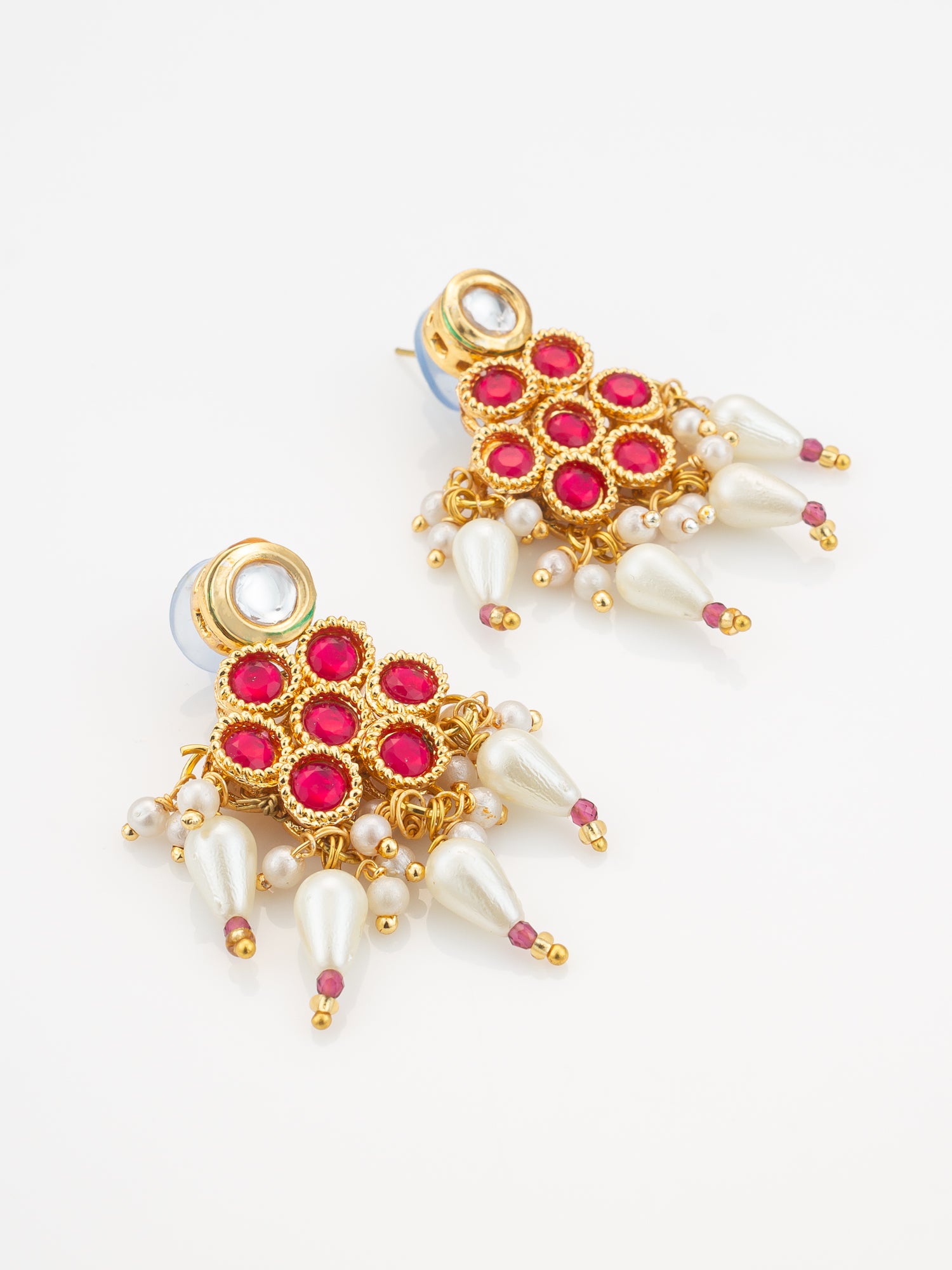 Gold Plated Kundan Beaded Necklace Set with Earrings for Women – View 2 | Aadita Jewelry
