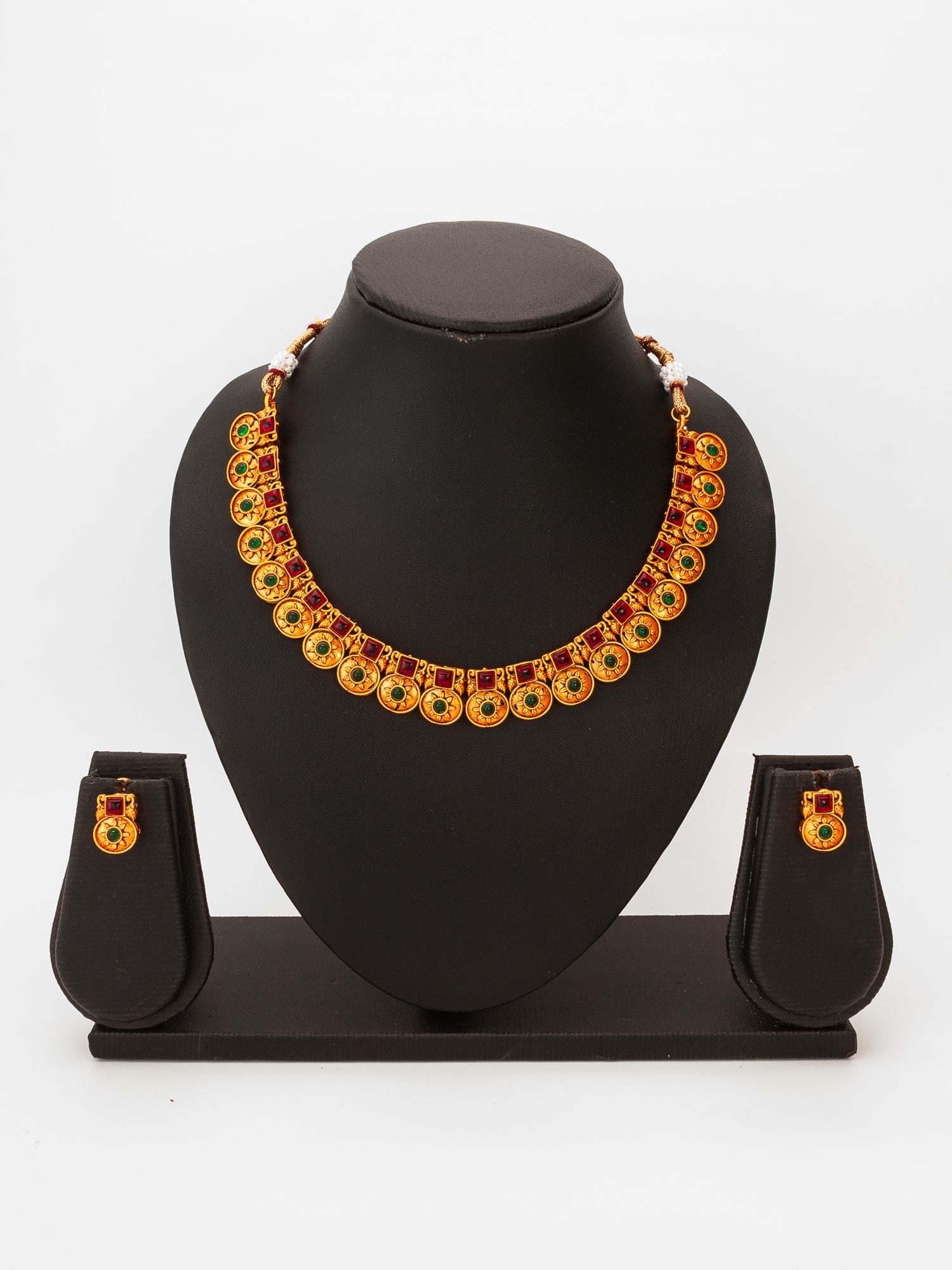Antique Gold Sun Coin Choker Necklace Set with Stones – View 4 | Aadita Jewelry