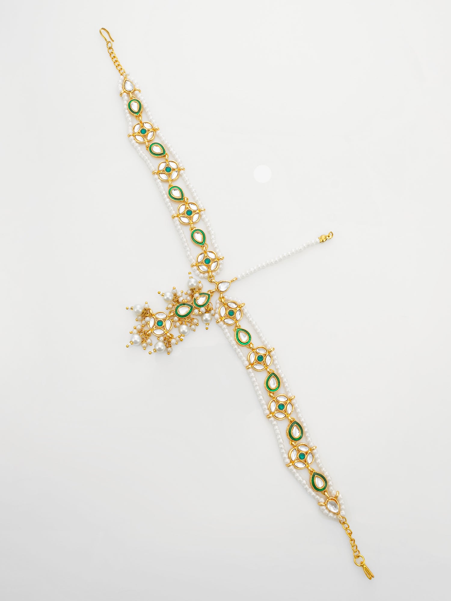 Traditional Green Kundan Matha Patti With Maang Tikka for Women – View 2 | Aadita Jewelry