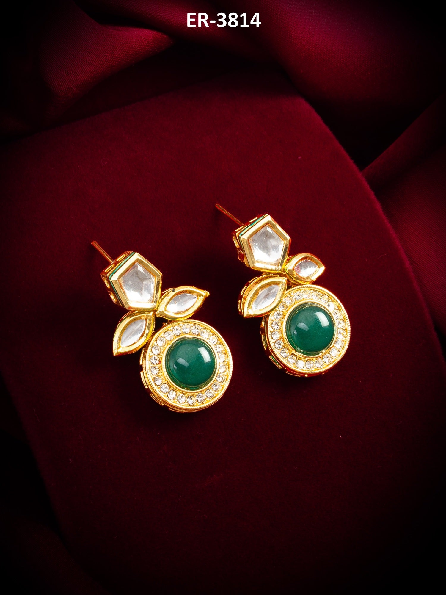 Stud Drop Earrings with Green Onyx Cabochon – View 5 | Aadita Jewelry