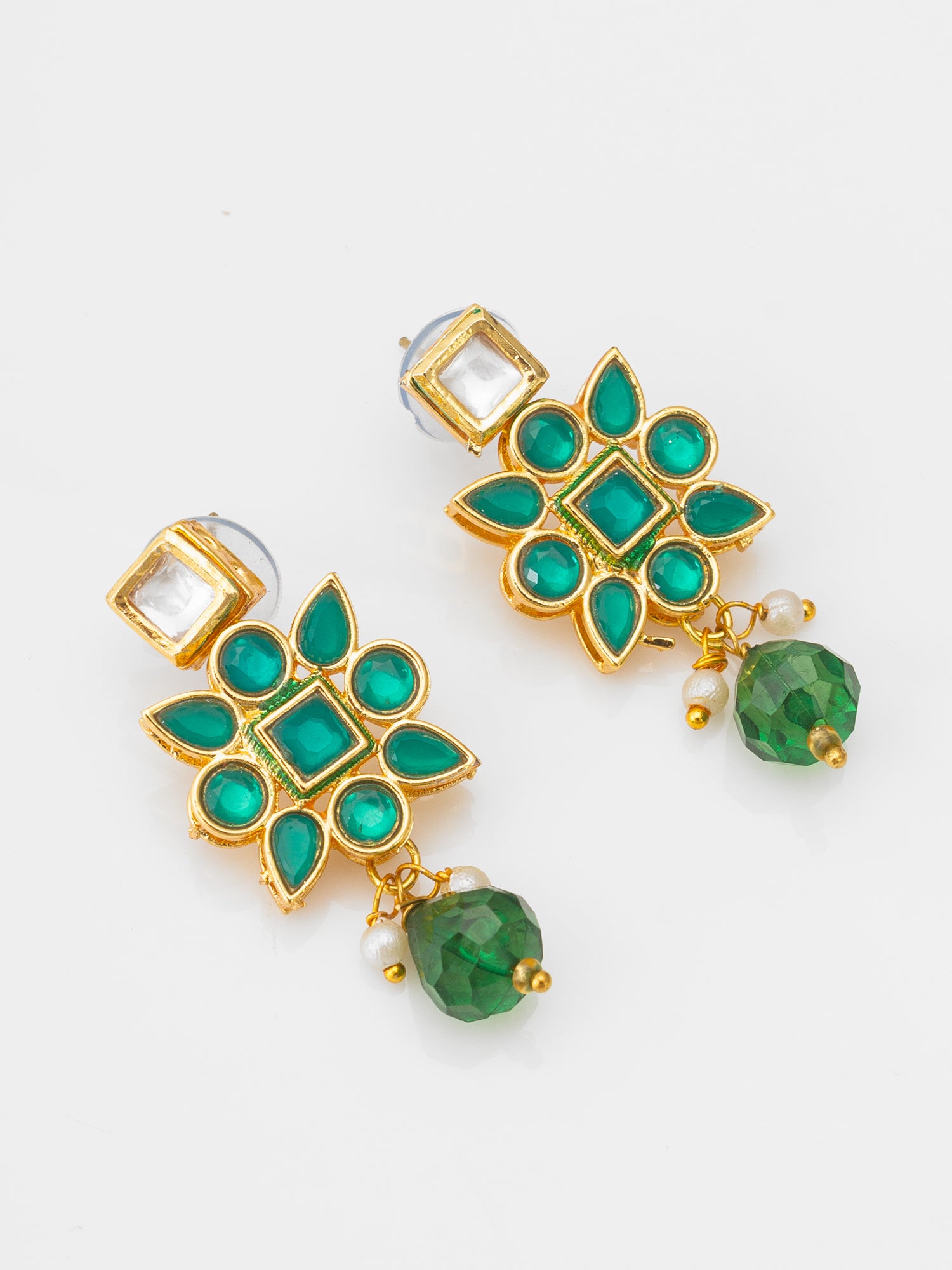Sky Blue Bead Choker with Emerald Green Kundan Accent Set – View 2 | Aadita Jewelry