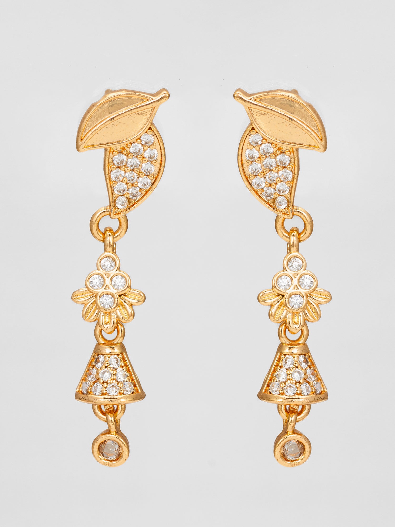 Leaf Motif American Diamond Drop Earrings | Aadita Jewelry