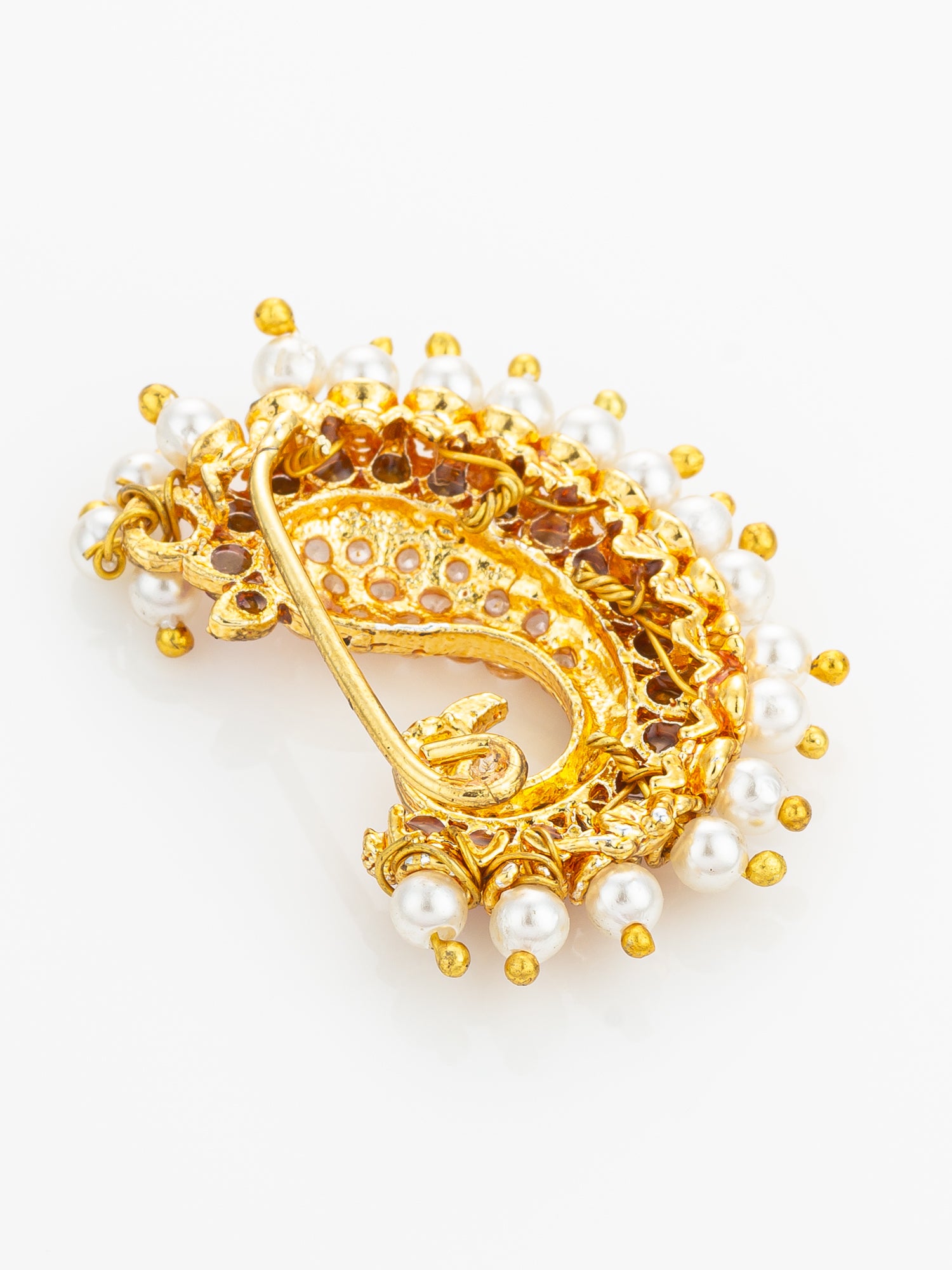 Traditional Pearl & Pink Stone Nath – View 3 | Aadita Jewelry