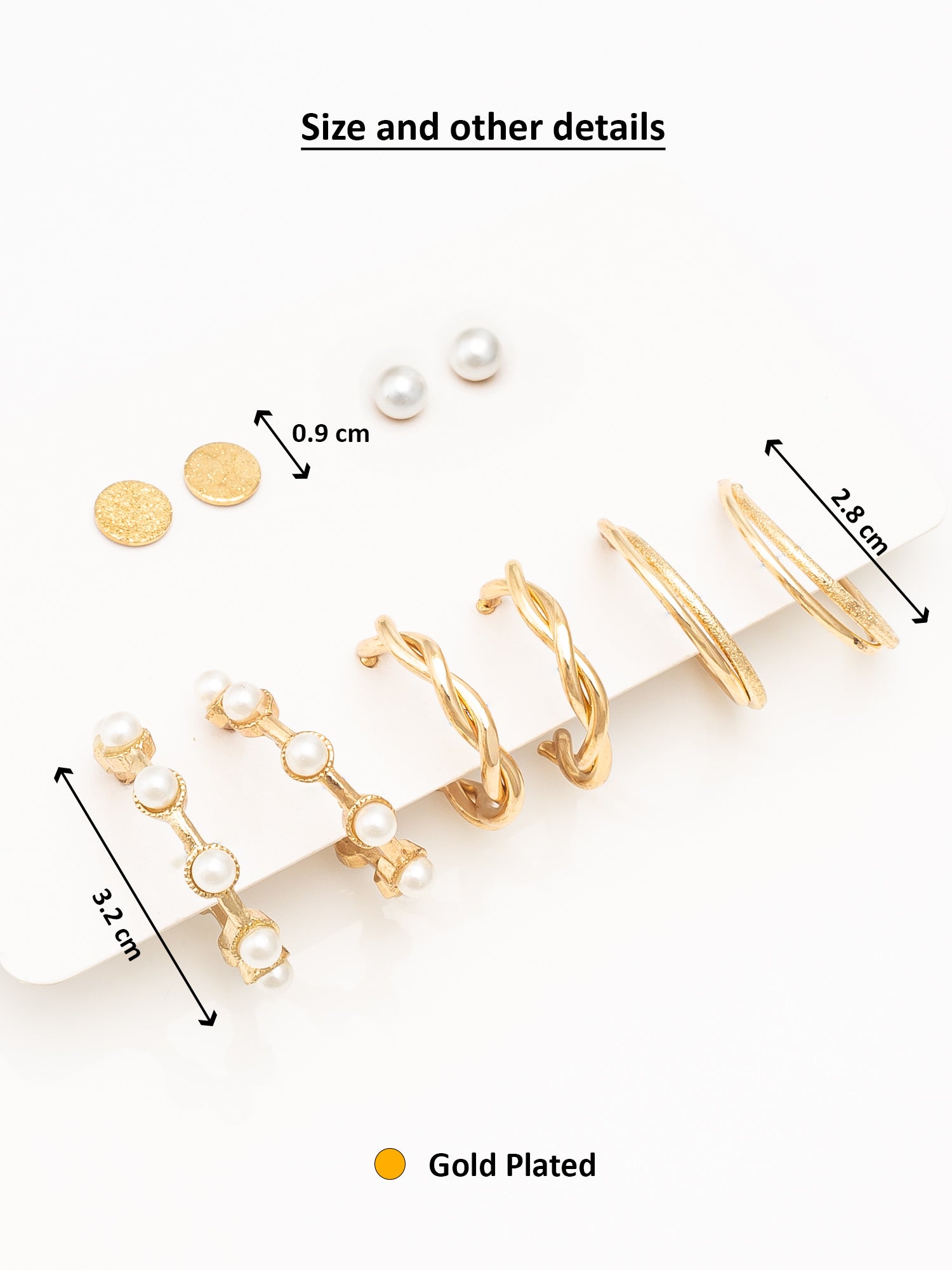 Aadita Gold Plated Textured Hoop and Pearl Stud Set – View 4 | Aadita Jewelry