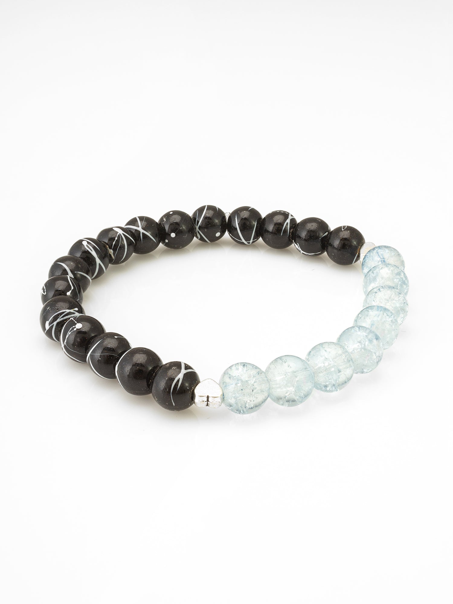 Black & Ice Blue Dual Tone Beaded Bracelet | Aadita Jewelry