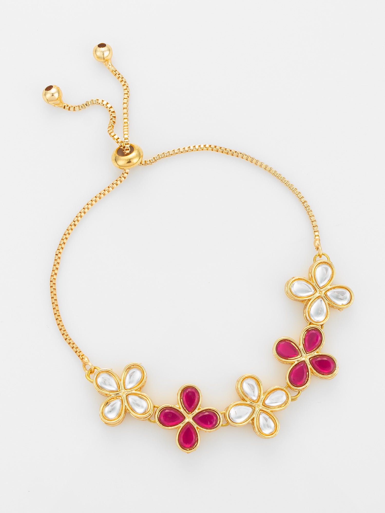 Ruby and Kundan Floral Adjustable Bracelet – View 2 | Aadita Jewelry
