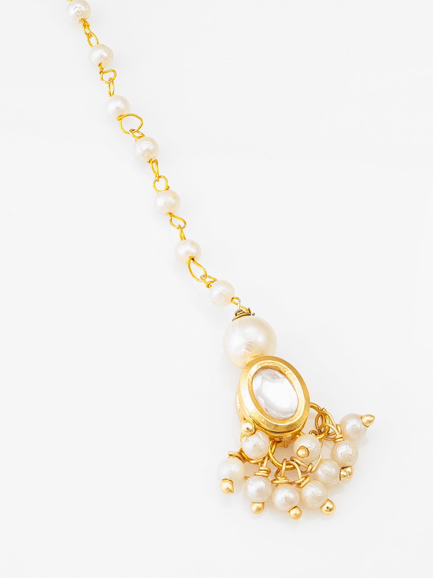 Gold Plated Pearl & Kundan Traditional Maang Tikka for Women – View 3 | Aadita Jewelry