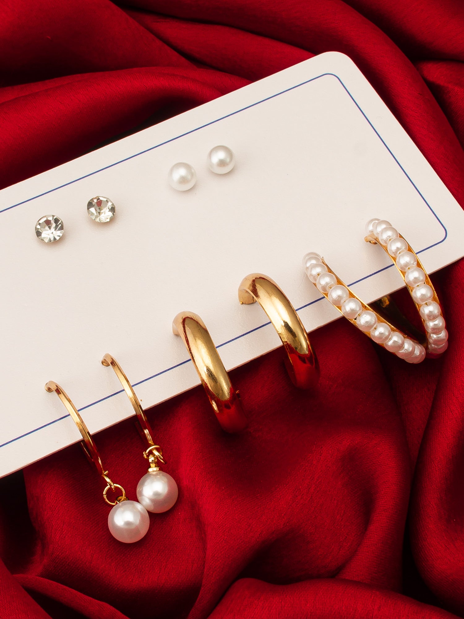 Gold Plated Pearl and Crystal Hoop Earring Set – View 5 | Aadita Jewelry