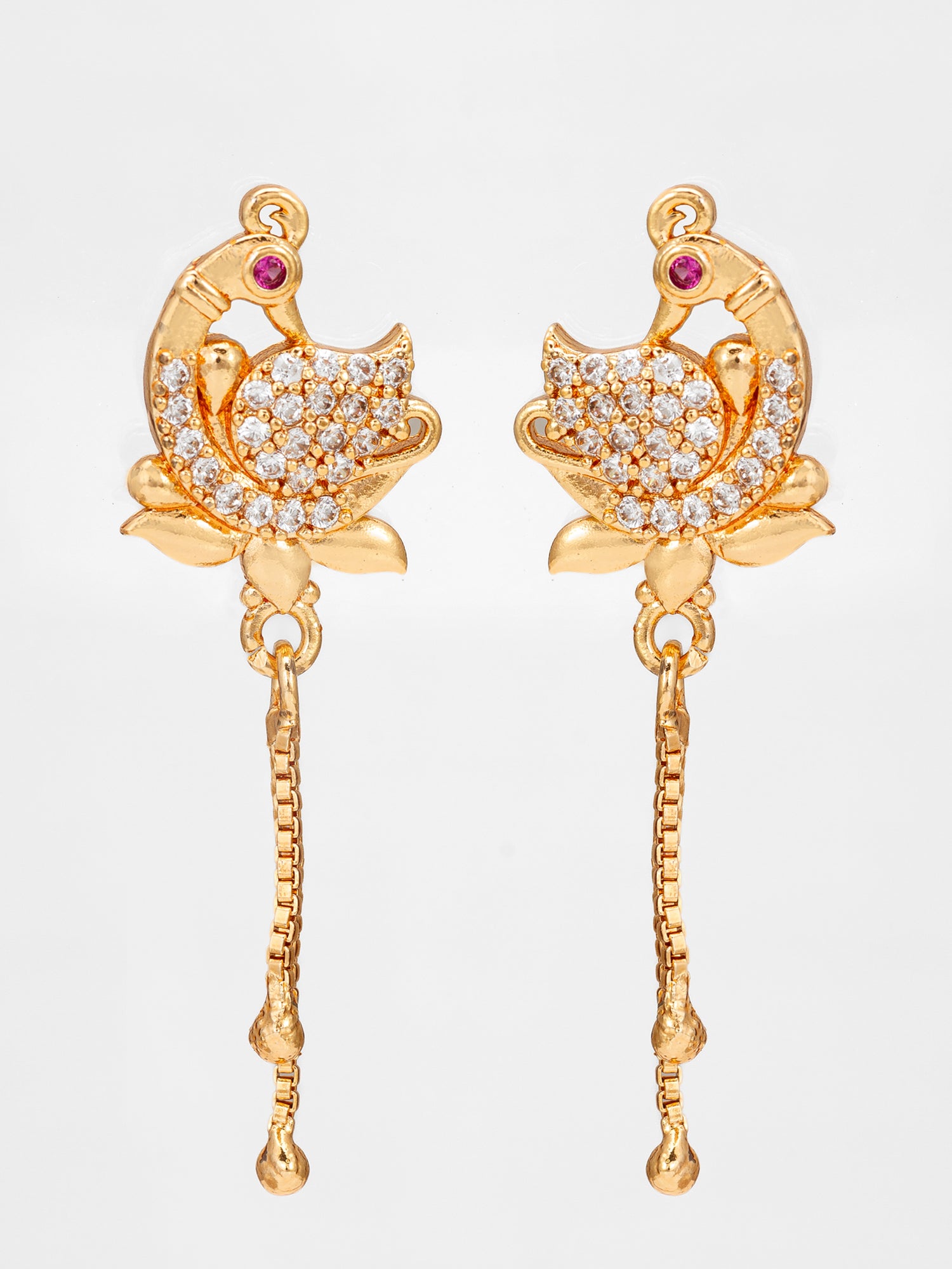 Peacock Design American Diamond Chain Drop Earrings | Aadita Jewelry