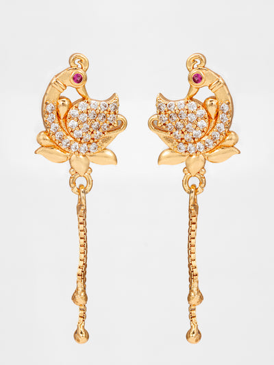 Peacock Design American Diamond Chain Drop Earrings | Aadita Jewelry