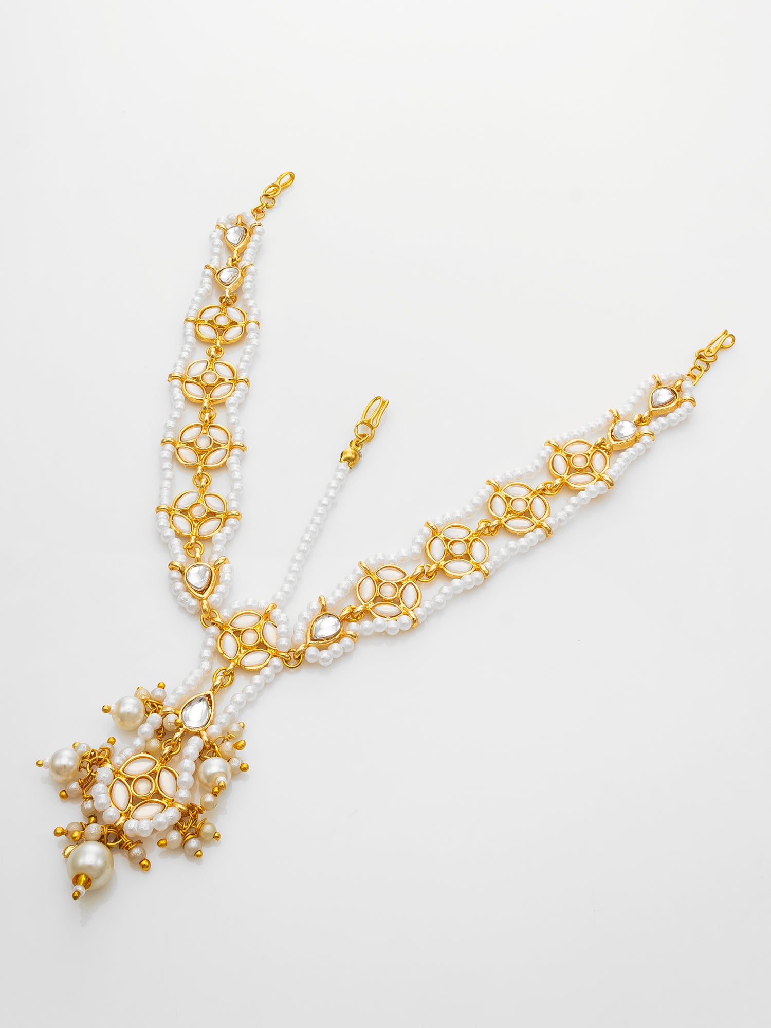 Gold Plated Kundan Pearl Matha Patti with Maang Tikka for Women – View 3 | Aadita Jewelry