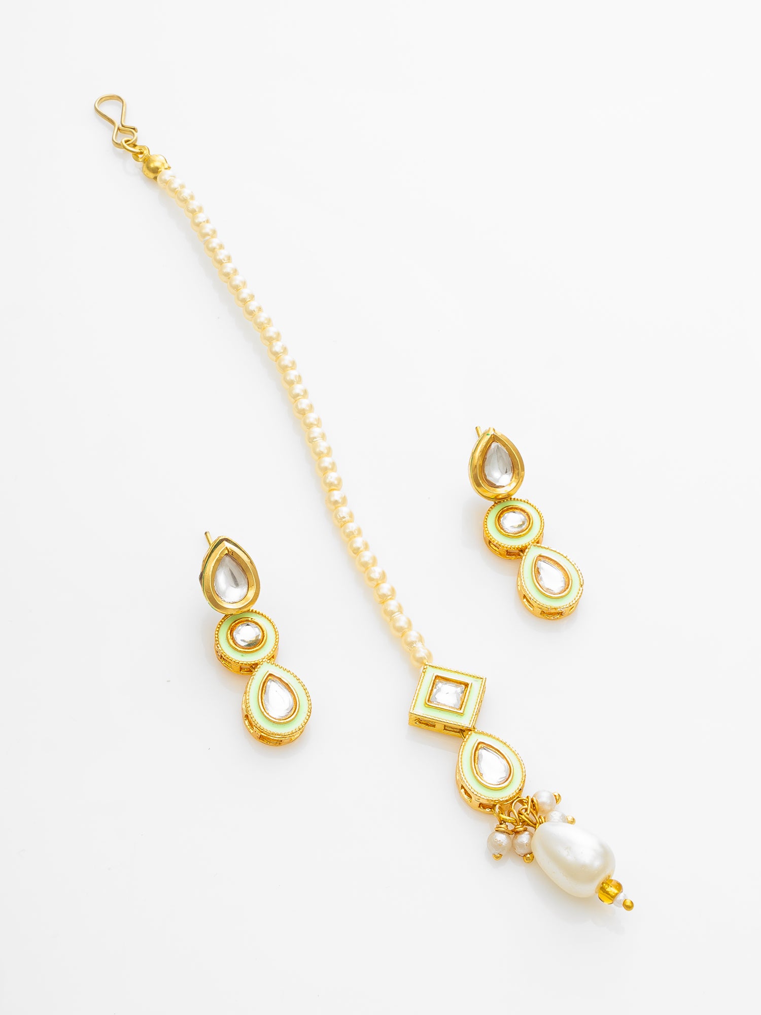 Pearl Choker Kundan Necklace Set with Maang Tikka for Women – View 2 | Aadita Jewelry