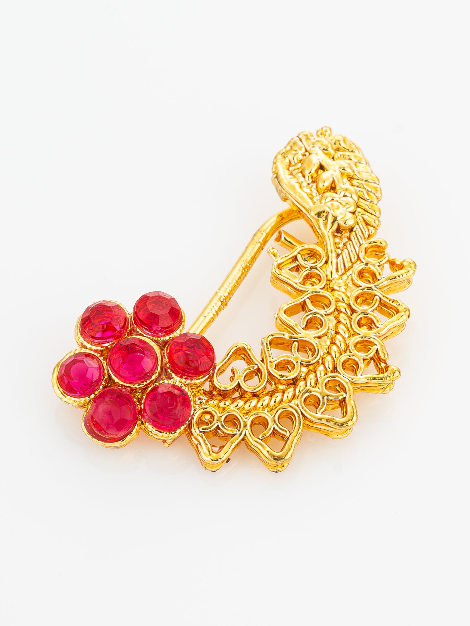 Floral Red Stone Designer Nath – View 2 | Aadita Jewelry