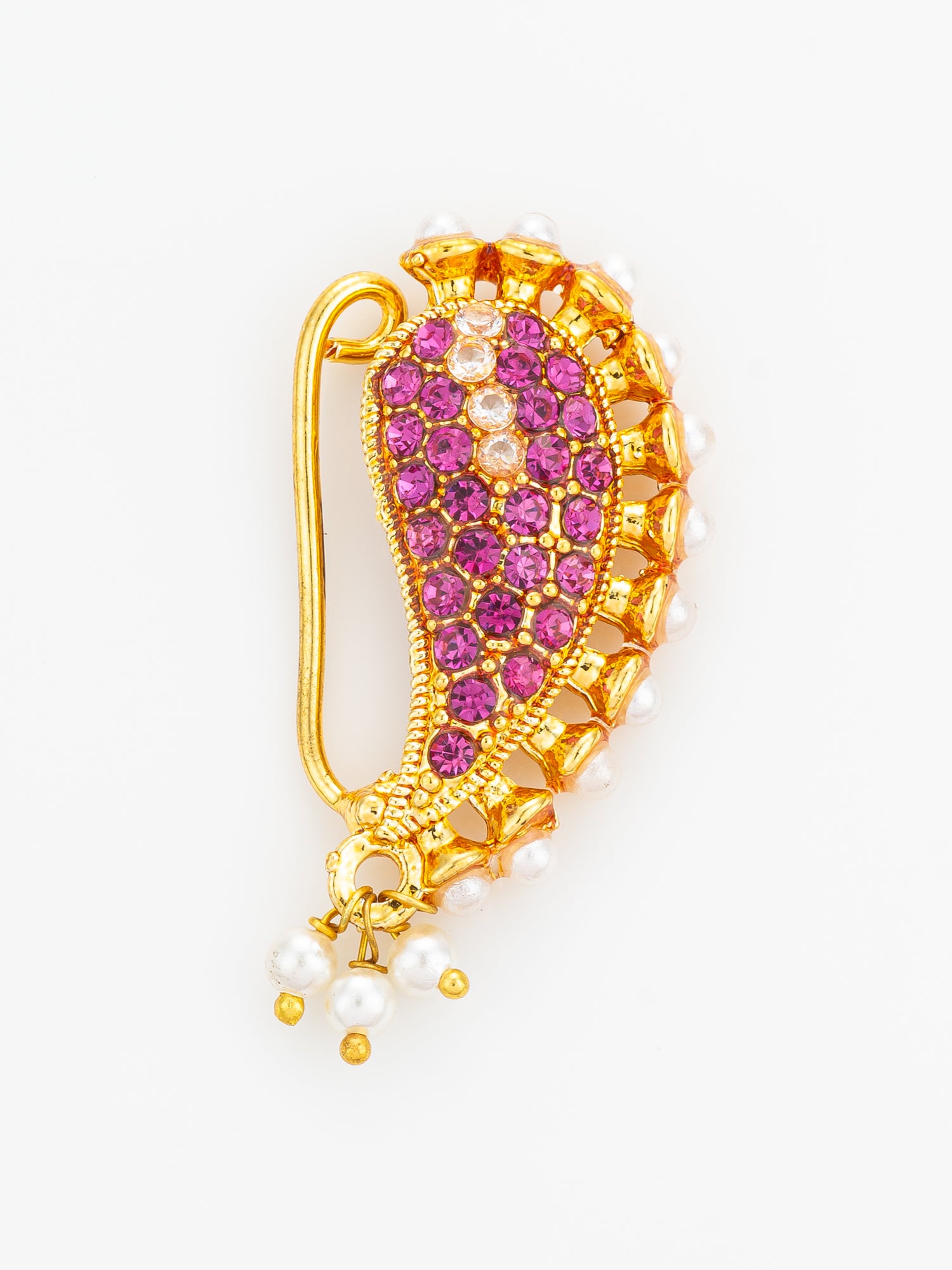 Pink Stone Studded Paisley Nath | Aadita Jewelry