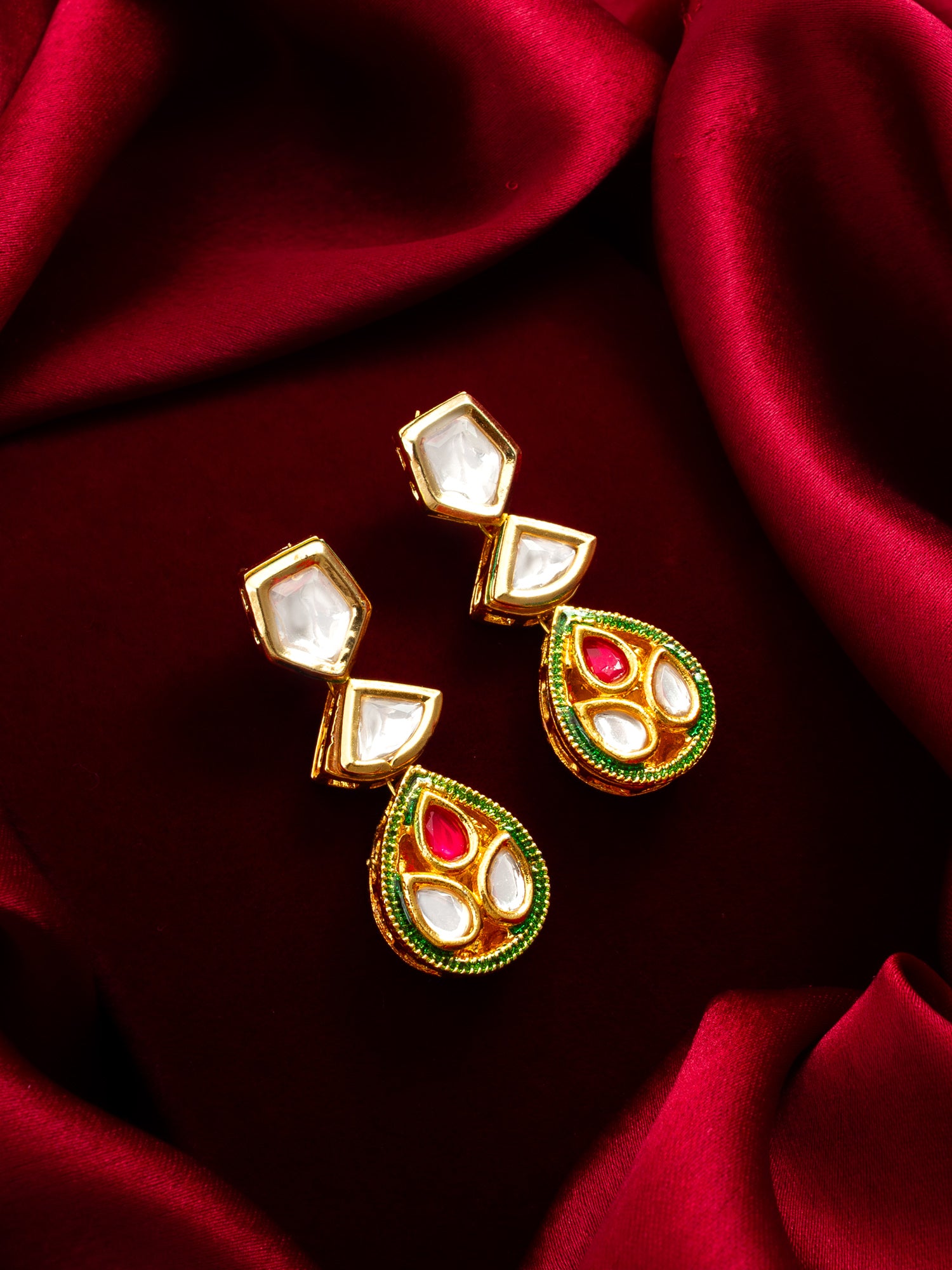 Gold Plated Kundan Drop Earrings – View 4 | Aadita Jewelry