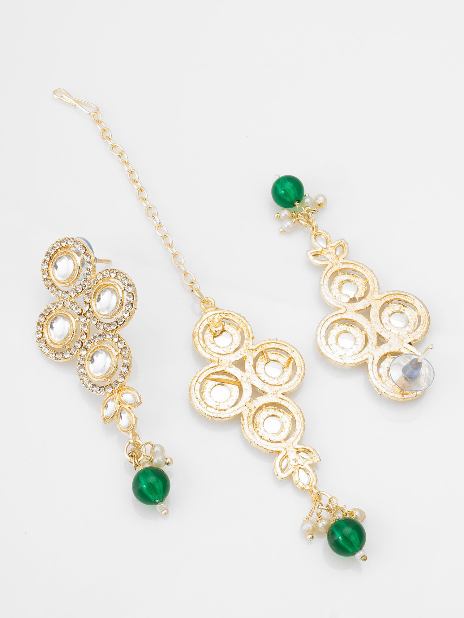 Green Beaded Kundan Choker Necklace Set with Earrings – View 3 | Aadita Jewelry