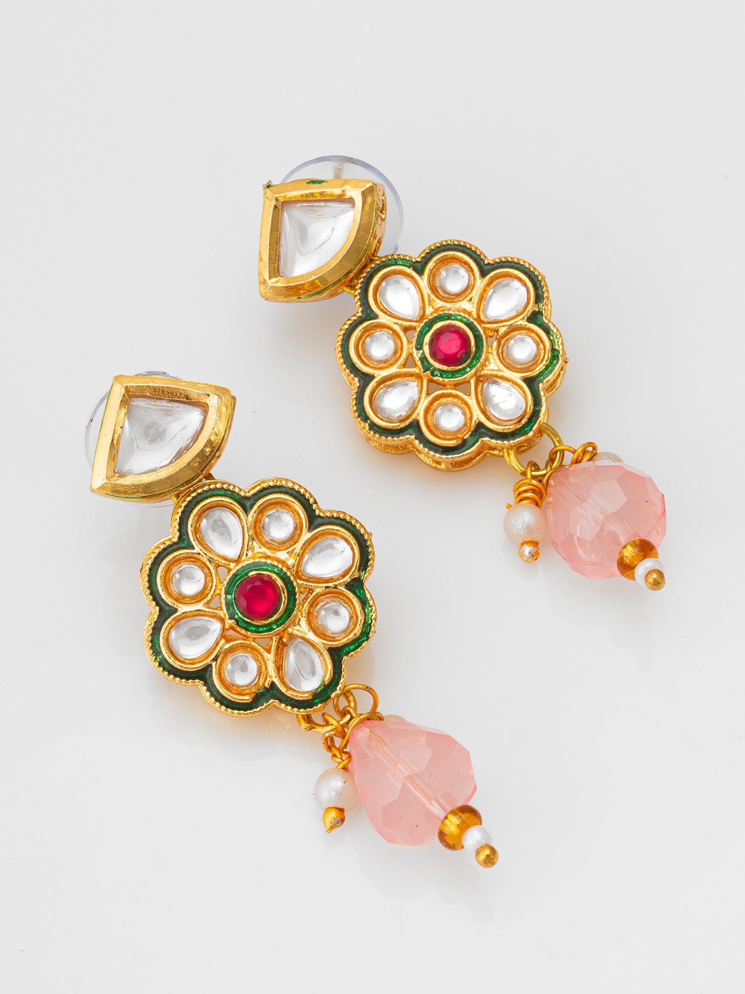Magenta Bead Choker with Kundan Floral Design and Peach Accents – View 2 | Aadita Jewelry