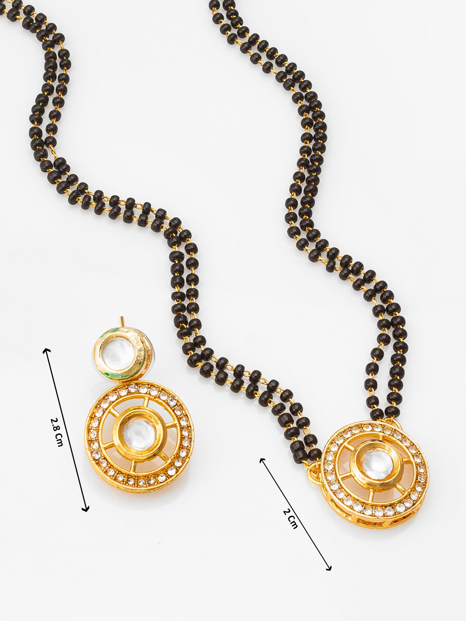 Round Kundan Pendant Mangalsutra with Earrings – View 4 | Aadita Jewelry