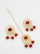 Red Kundan Choker Necklace Set with Beaded Drops Earrings – View 2 | Aadita Jewelry