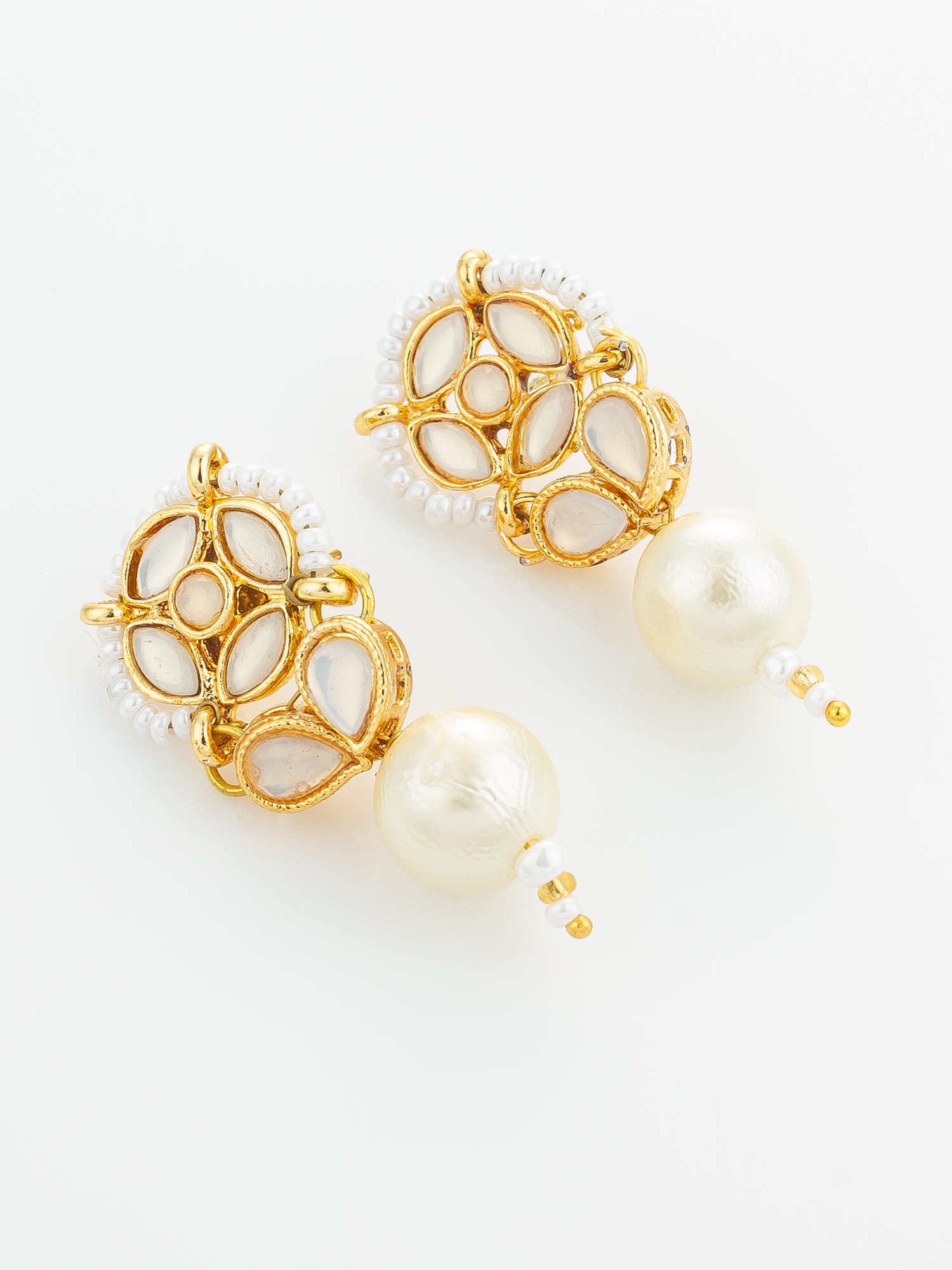 Aadita White Kundan Pearl Drop Earrings – View 2 | Aadita Jewelry